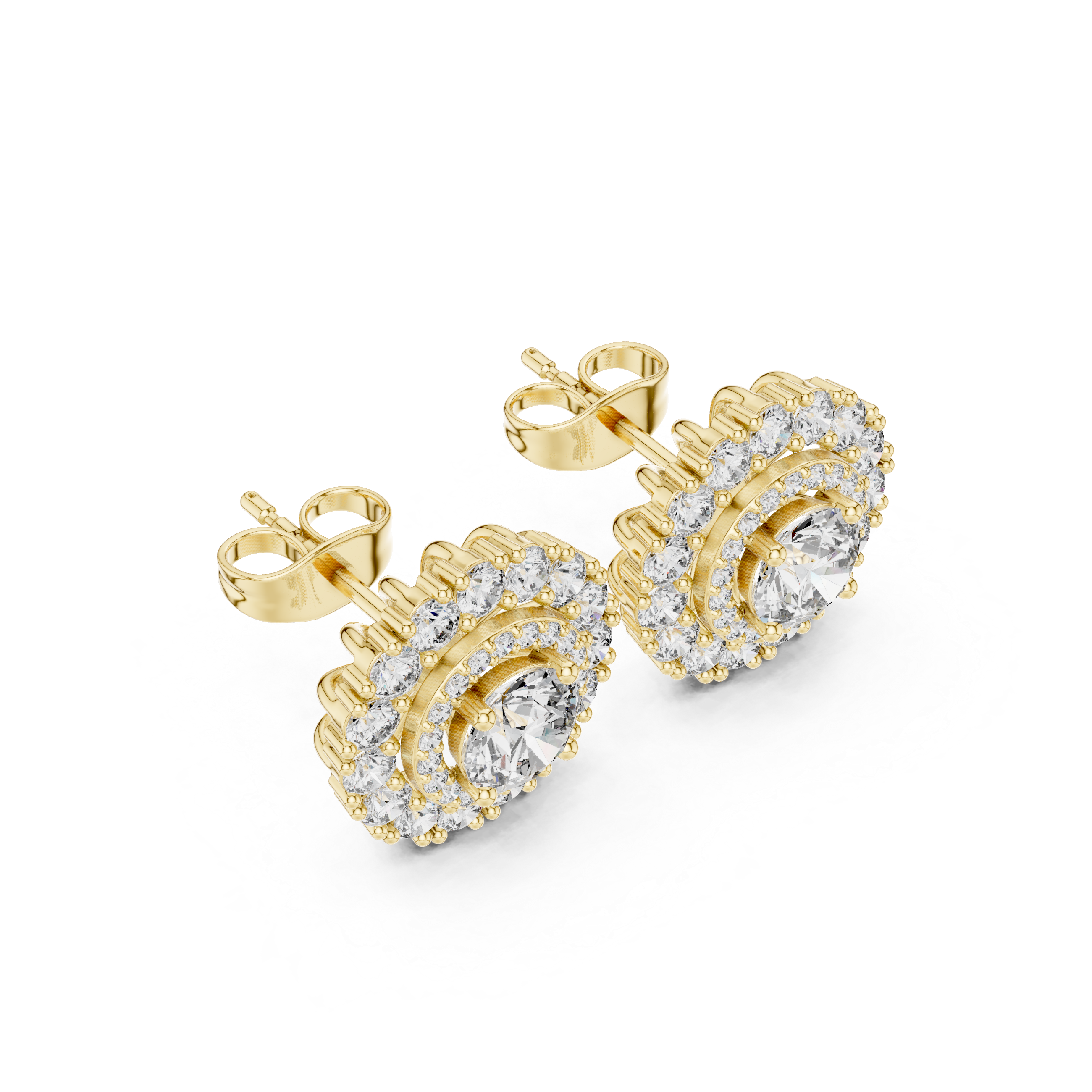 Brilliant round cut diamond double halo cluster earrings shine detail
