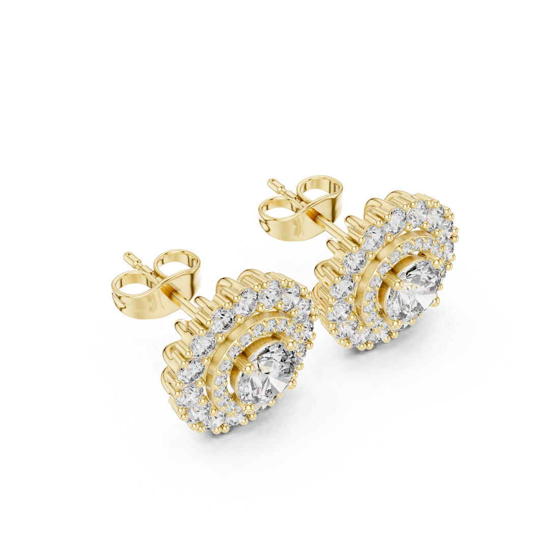 Brilliant round cut diamond double halo cluster earrings shine detail