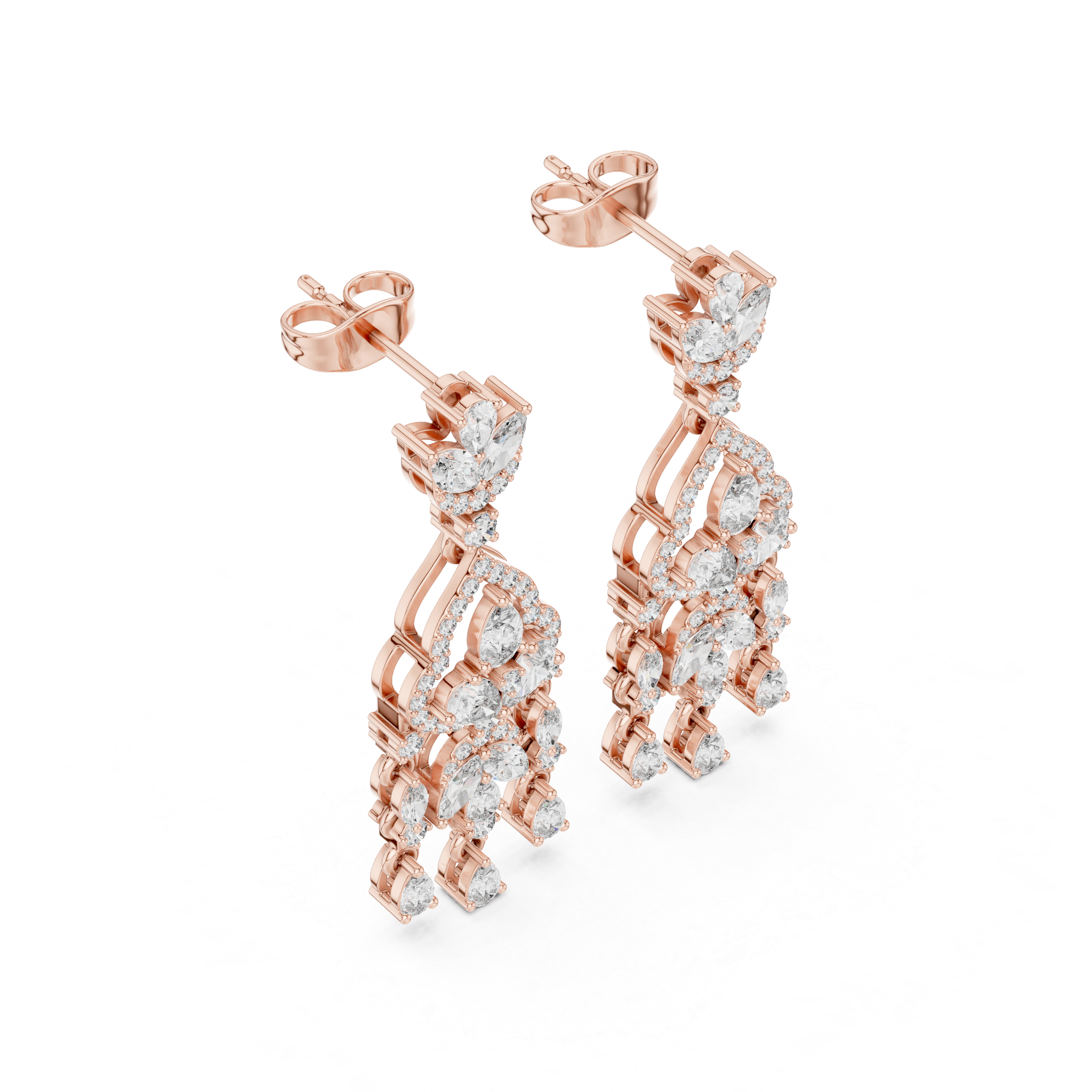 Diamond chandelier drop earrings with pear and marquise stones