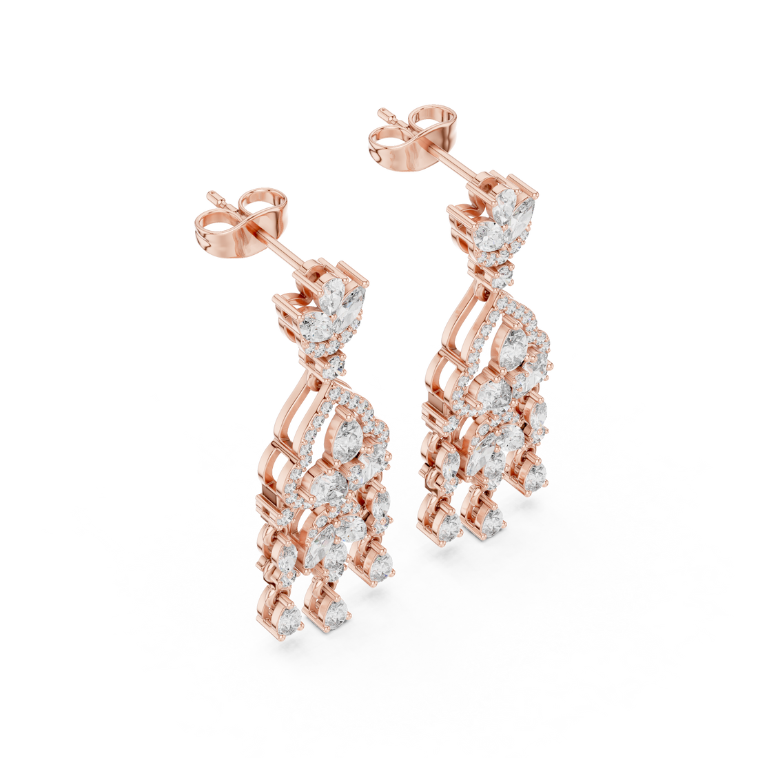 Diamond chandelier drop earrings with pear and marquise stones