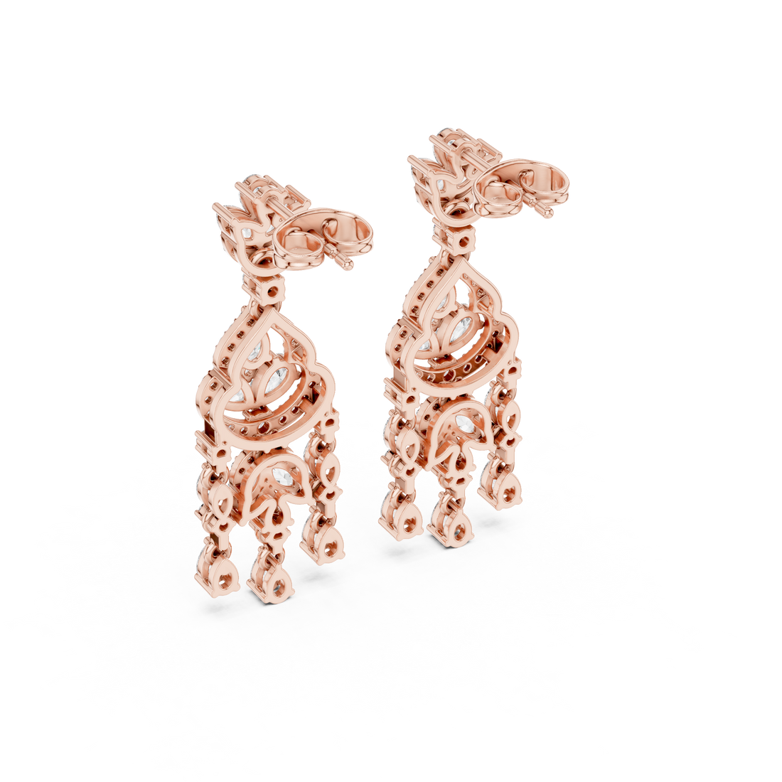 Elegant pear and marquise diamond chandelier earrings cascading design