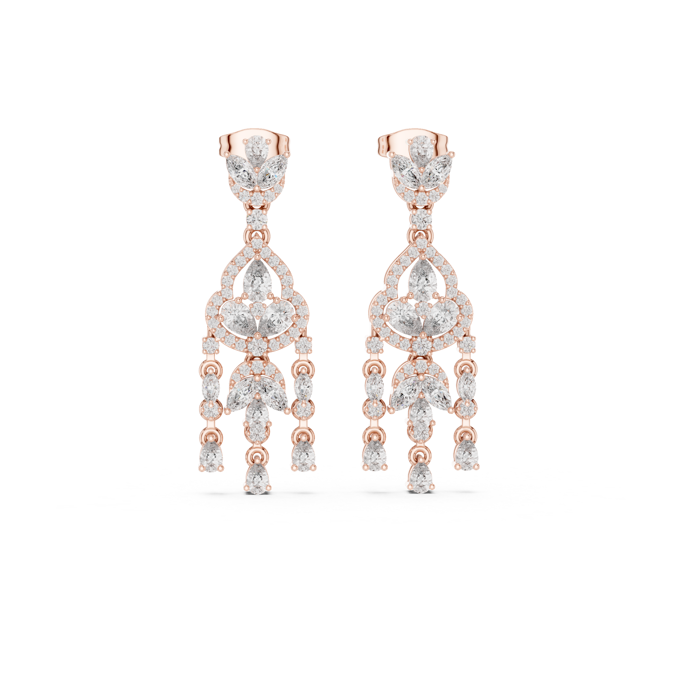 Pear and marquise diamond chandelier drop earrings