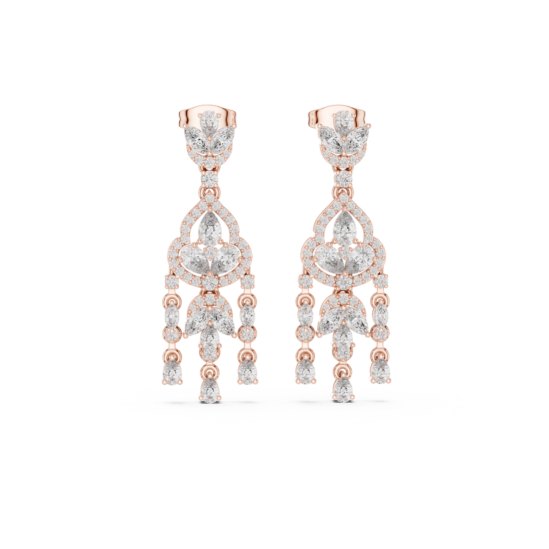 Pear and marquise diamond chandelier drop earrings