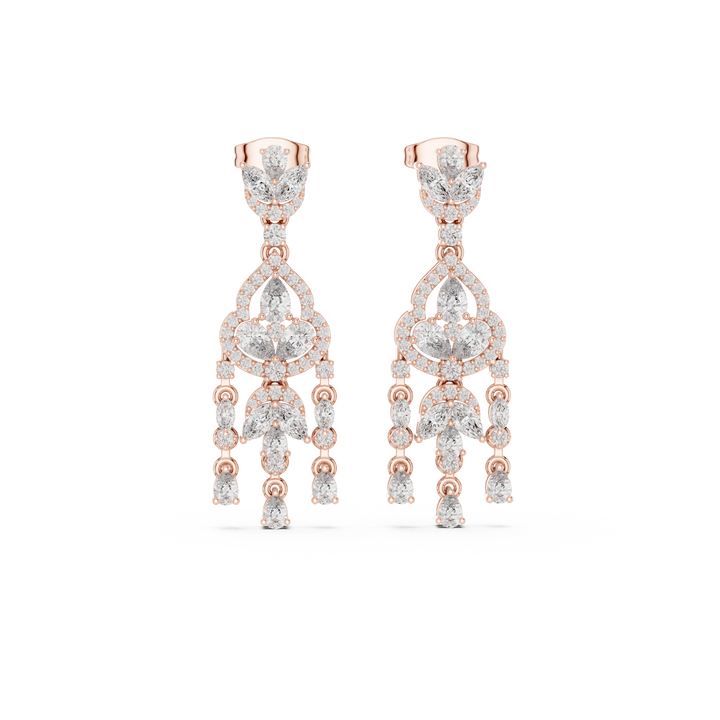 Pear and marquise diamond chandelier drop earrings
