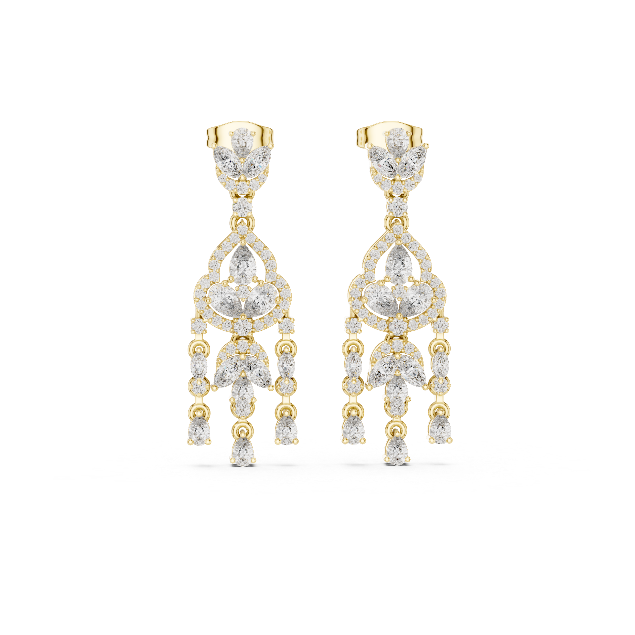 High shine pear and marquise diamond chandelier drop earrings