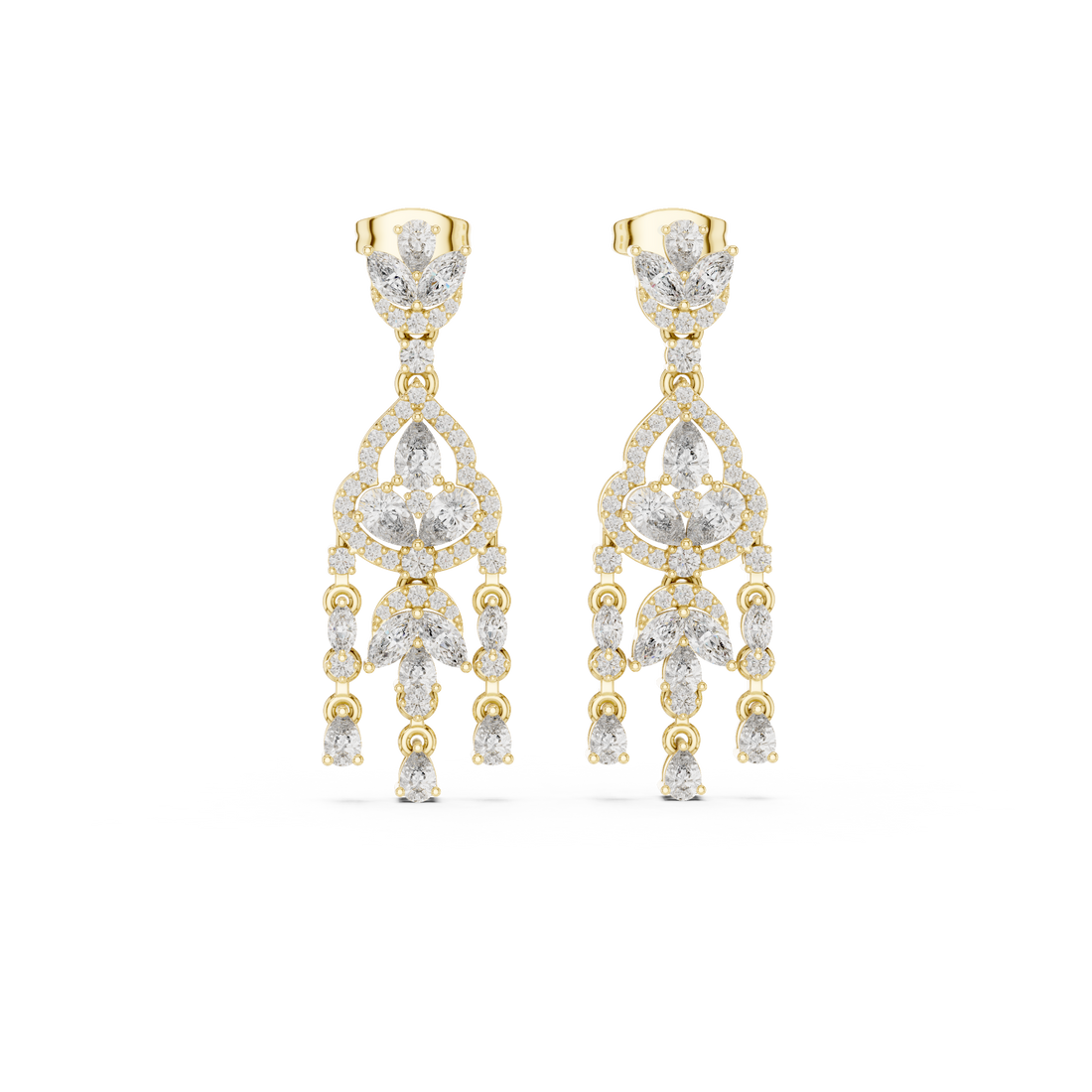 High shine pear and marquise diamond chandelier drop earrings