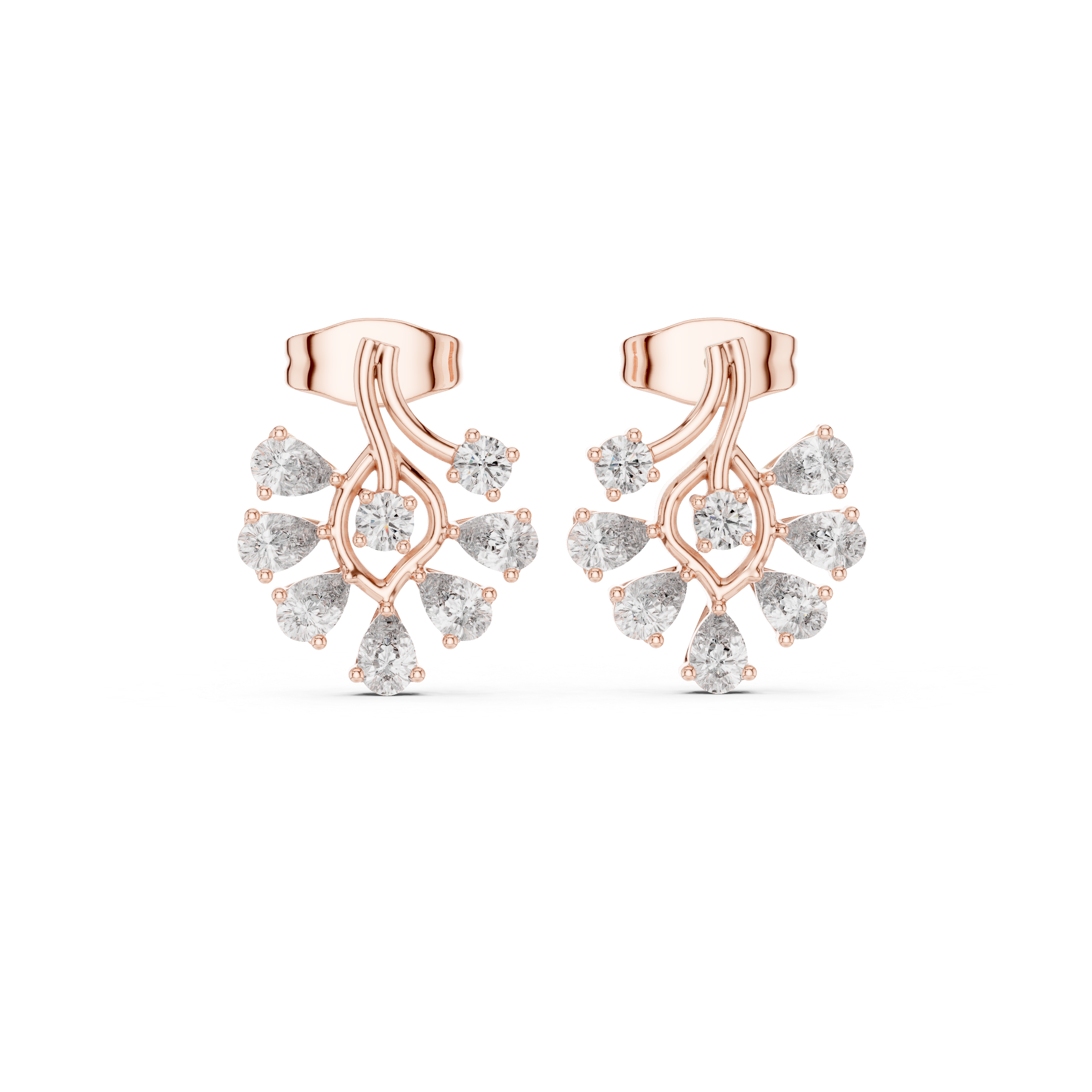 Pear and round diamond sunburst cluster stud earrings