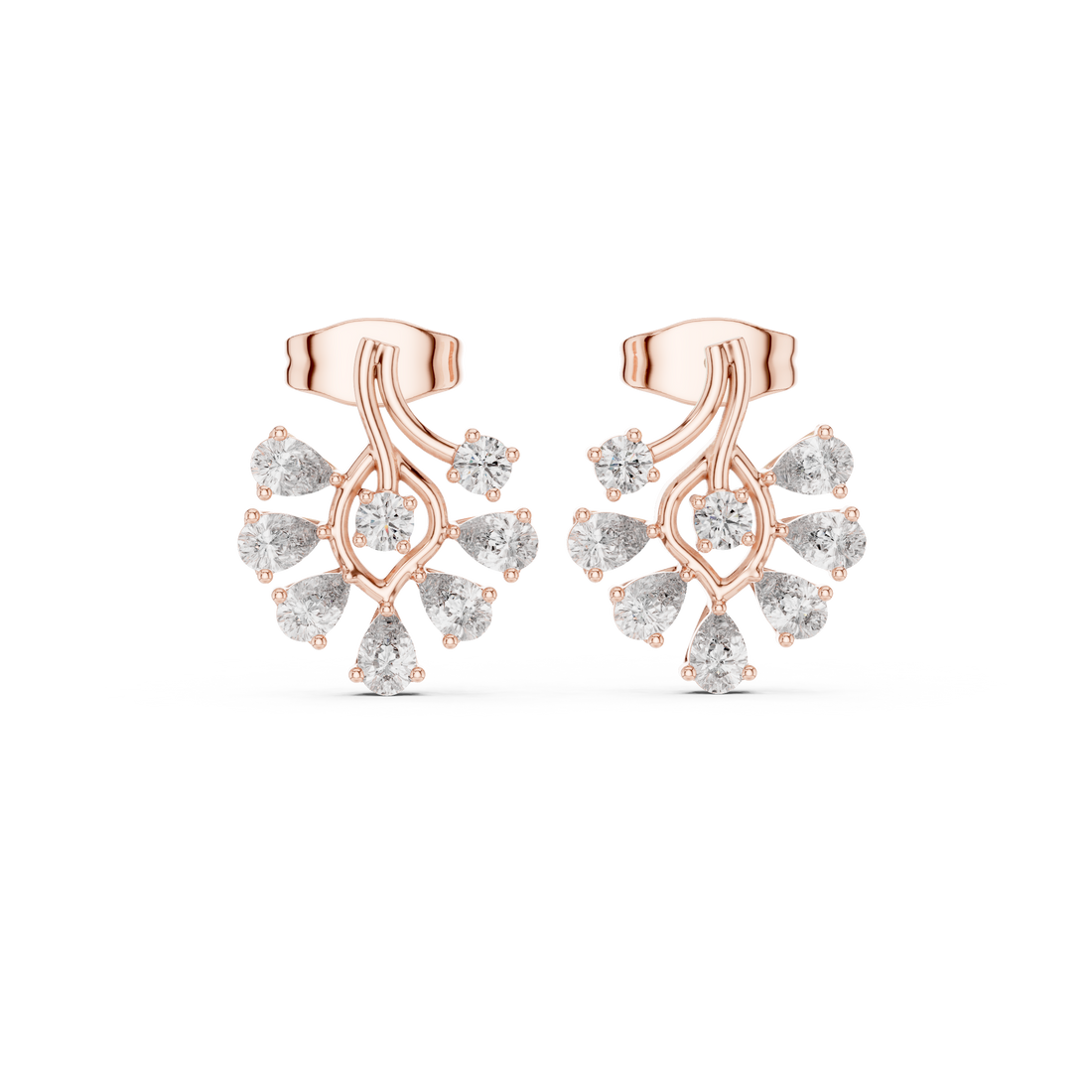 Pear and round diamond sunburst cluster stud earrings