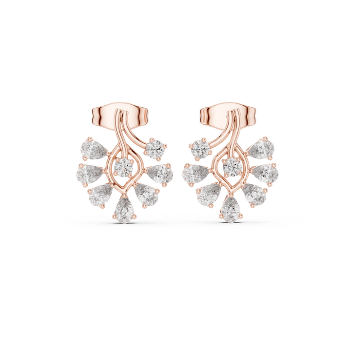 Pear and round diamond sunburst cluster stud earrings