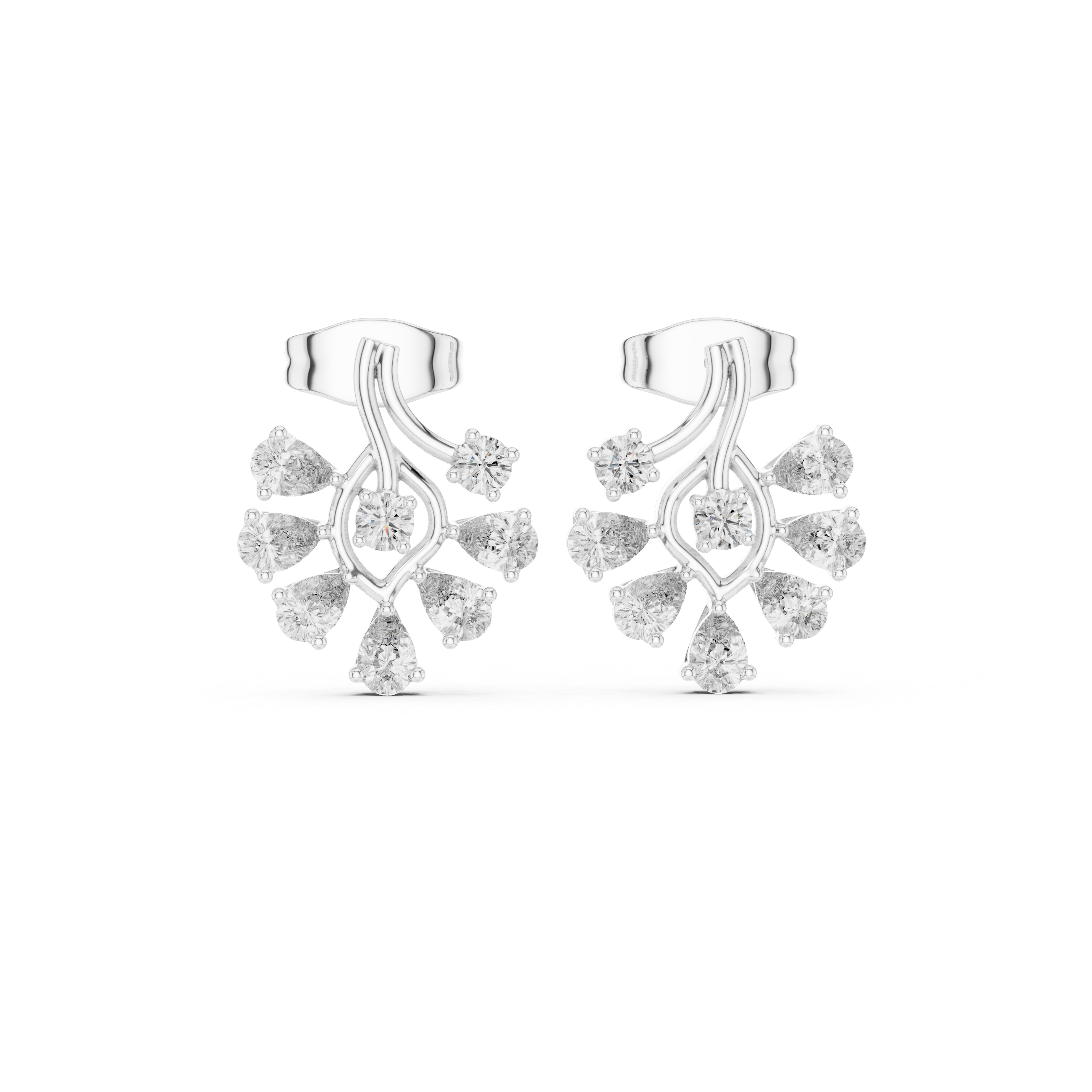 Fine jewelry pear and round diamond sunburst cluster stud earrings