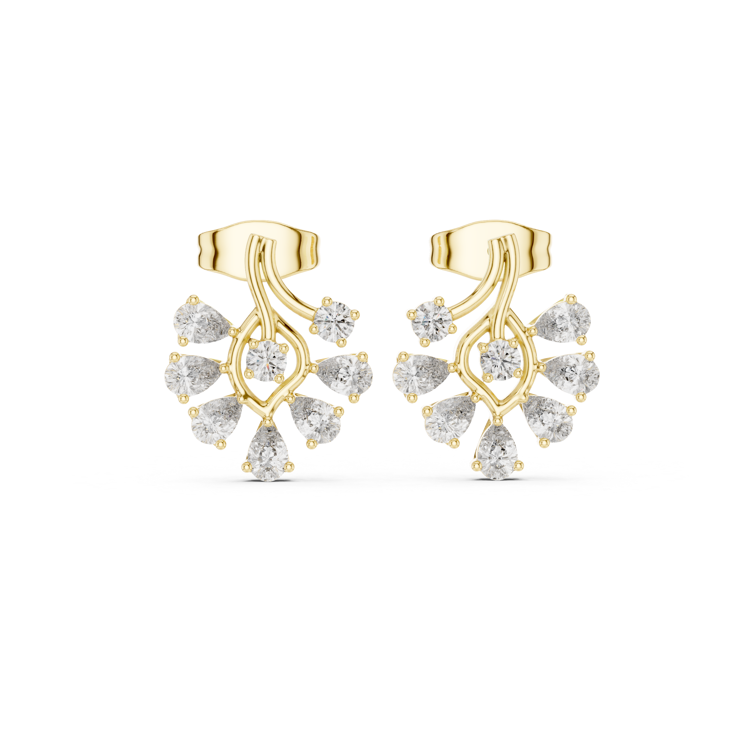 High shine pear and round diamond sunburst cluster stud earrings