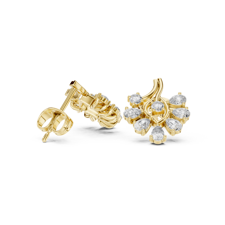 Premium pear and round diamond sunburst cluster stud earrings modern design