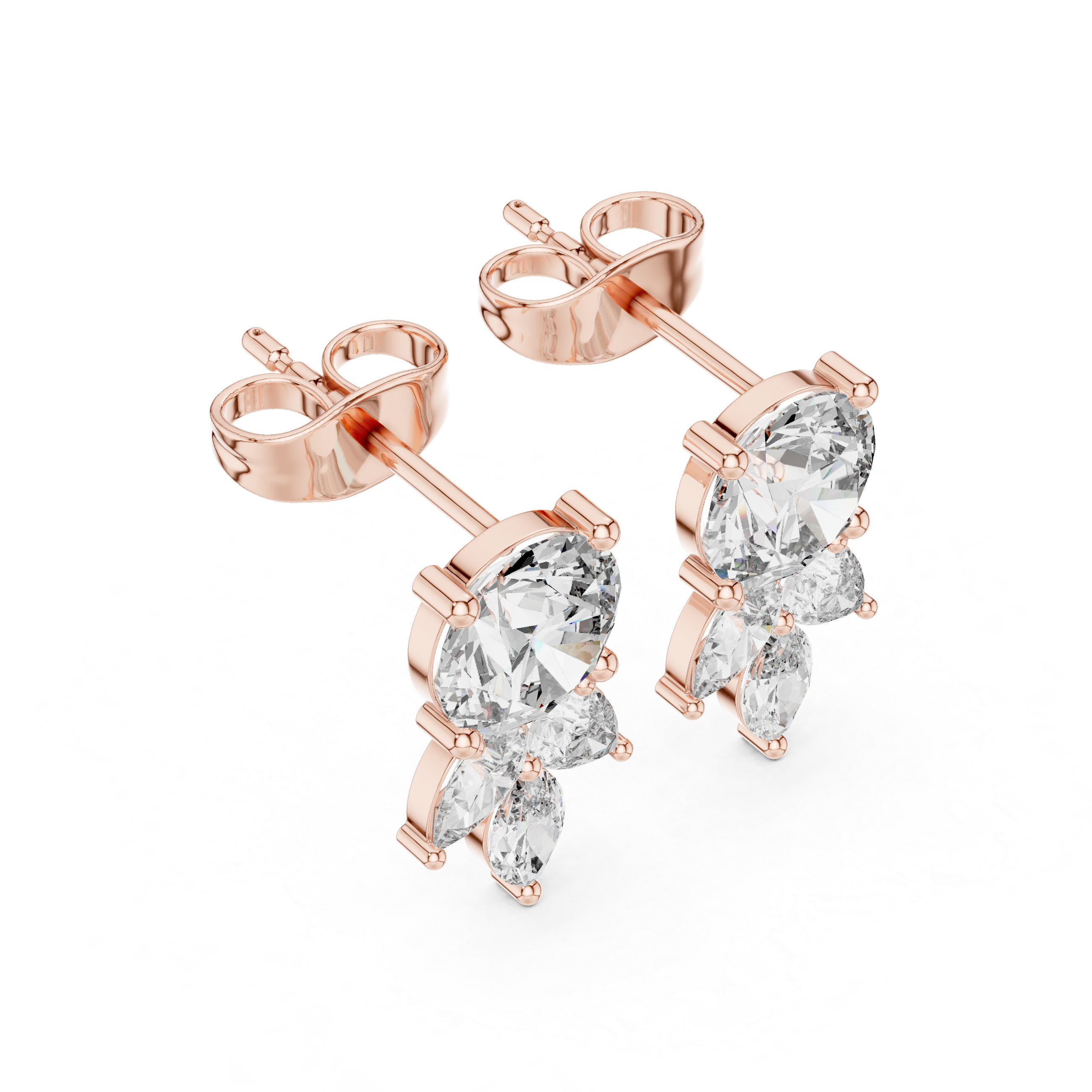 Elegant round pear and marquise diamond drop stud earrings design