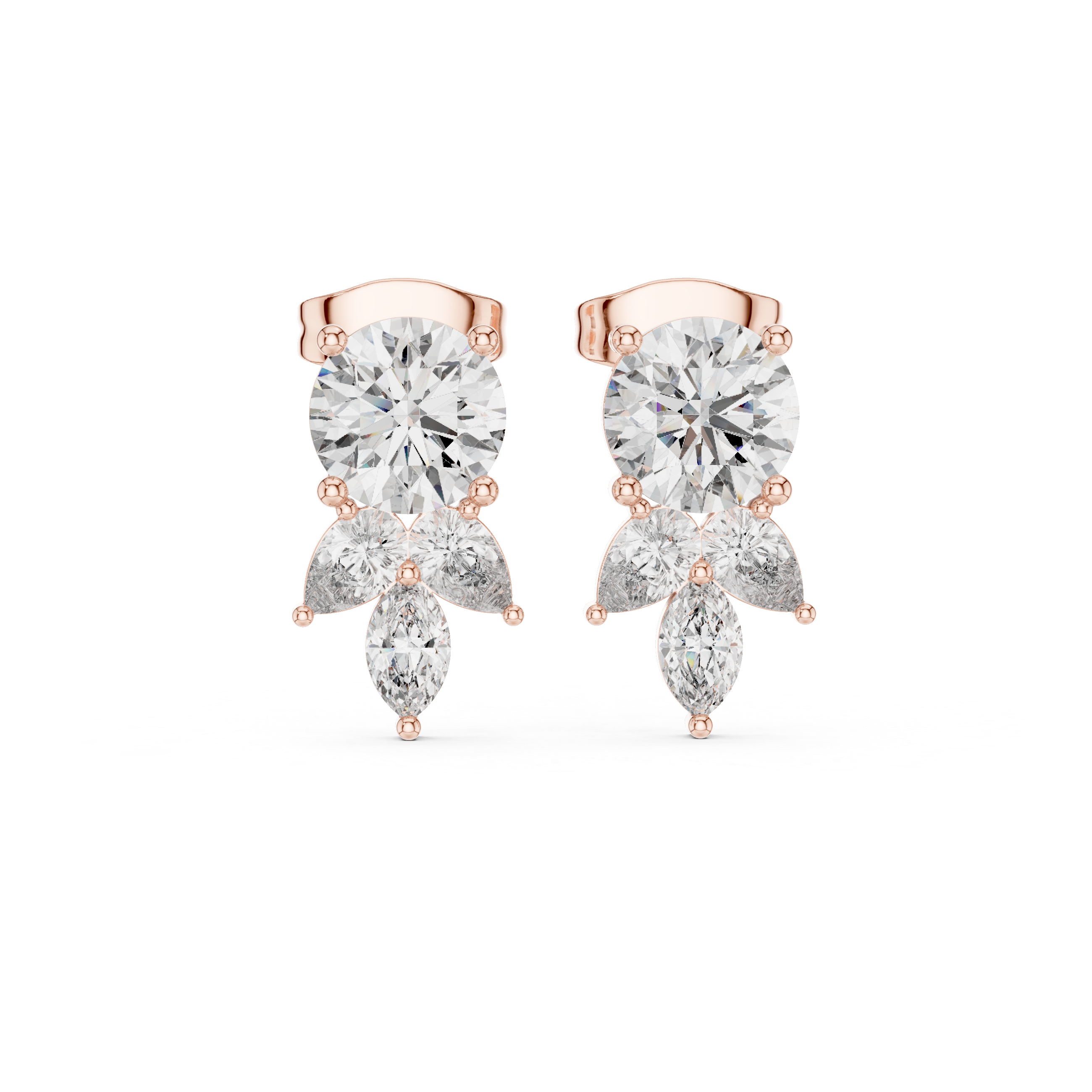 Round pear and marquise cut diamond drop stud earrings