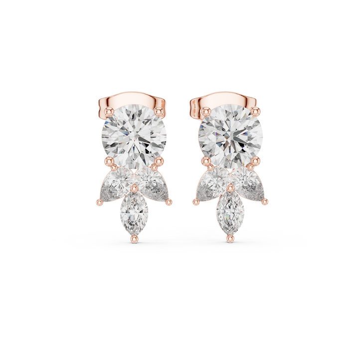 Round pear and marquise cut diamond drop stud earrings