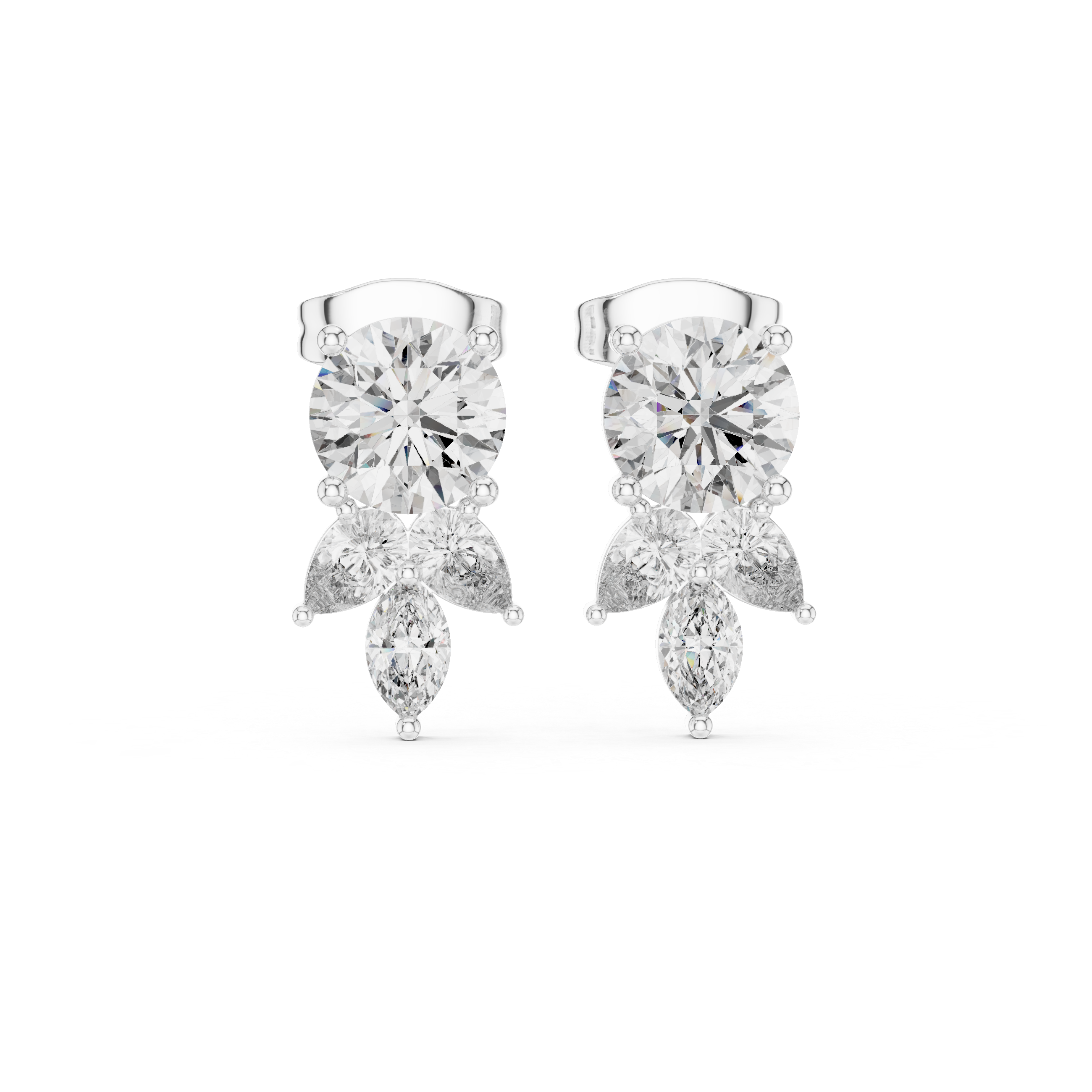 Fine jewelry round pear and marquise cut diamond drop stud earrings