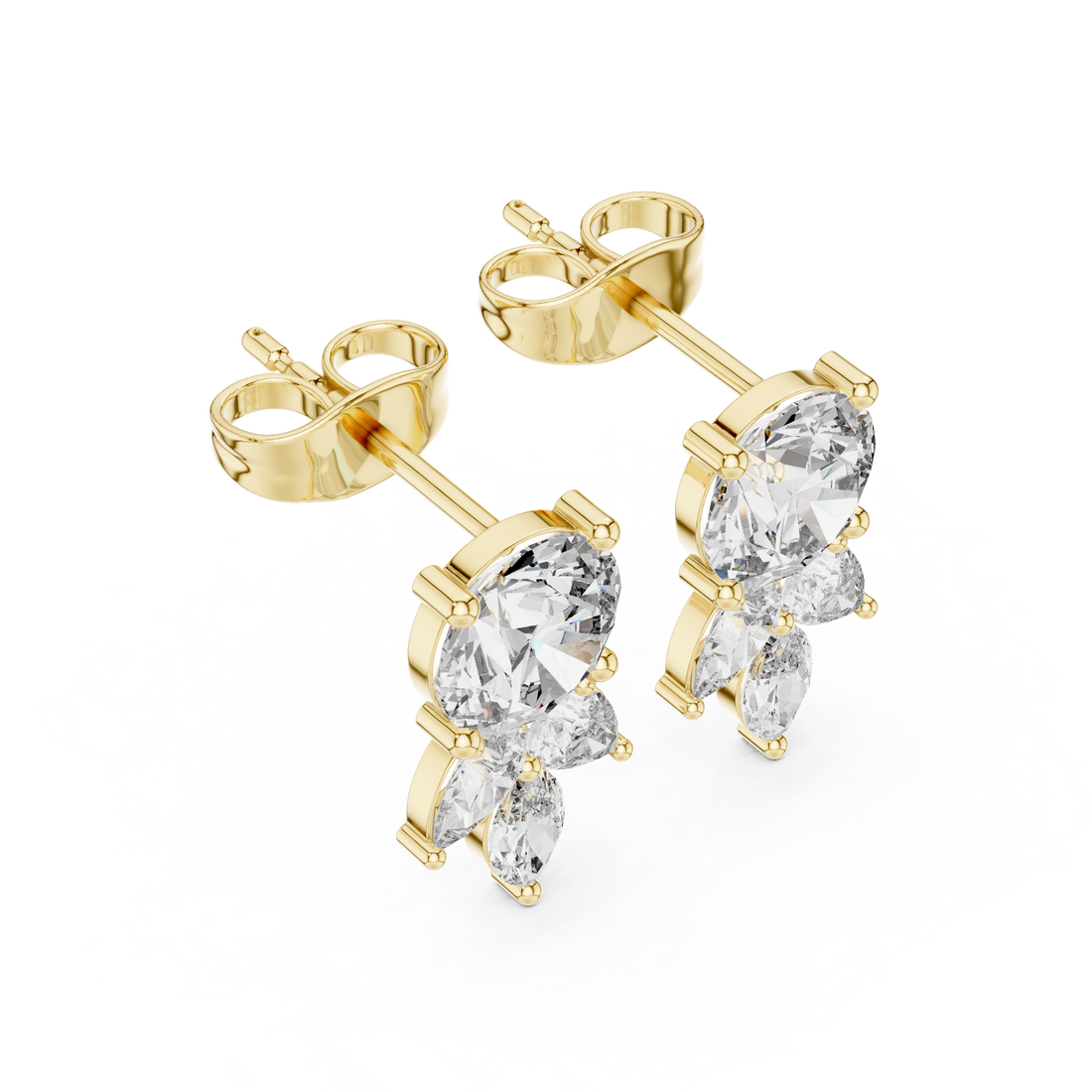 Brilliant round pear and marquise diamond drop earrings shine detail