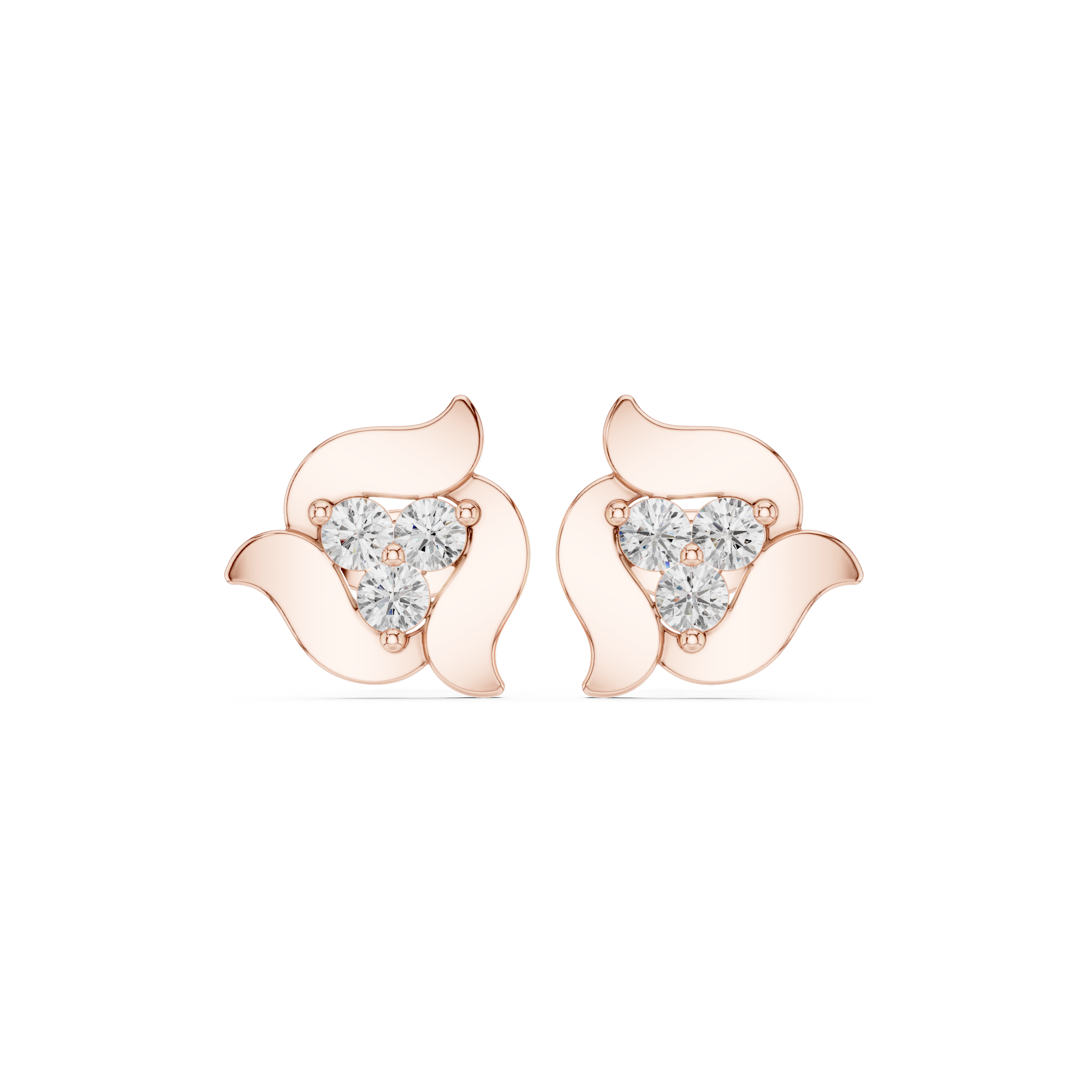 Round diamond trio floral abstract stud earrings