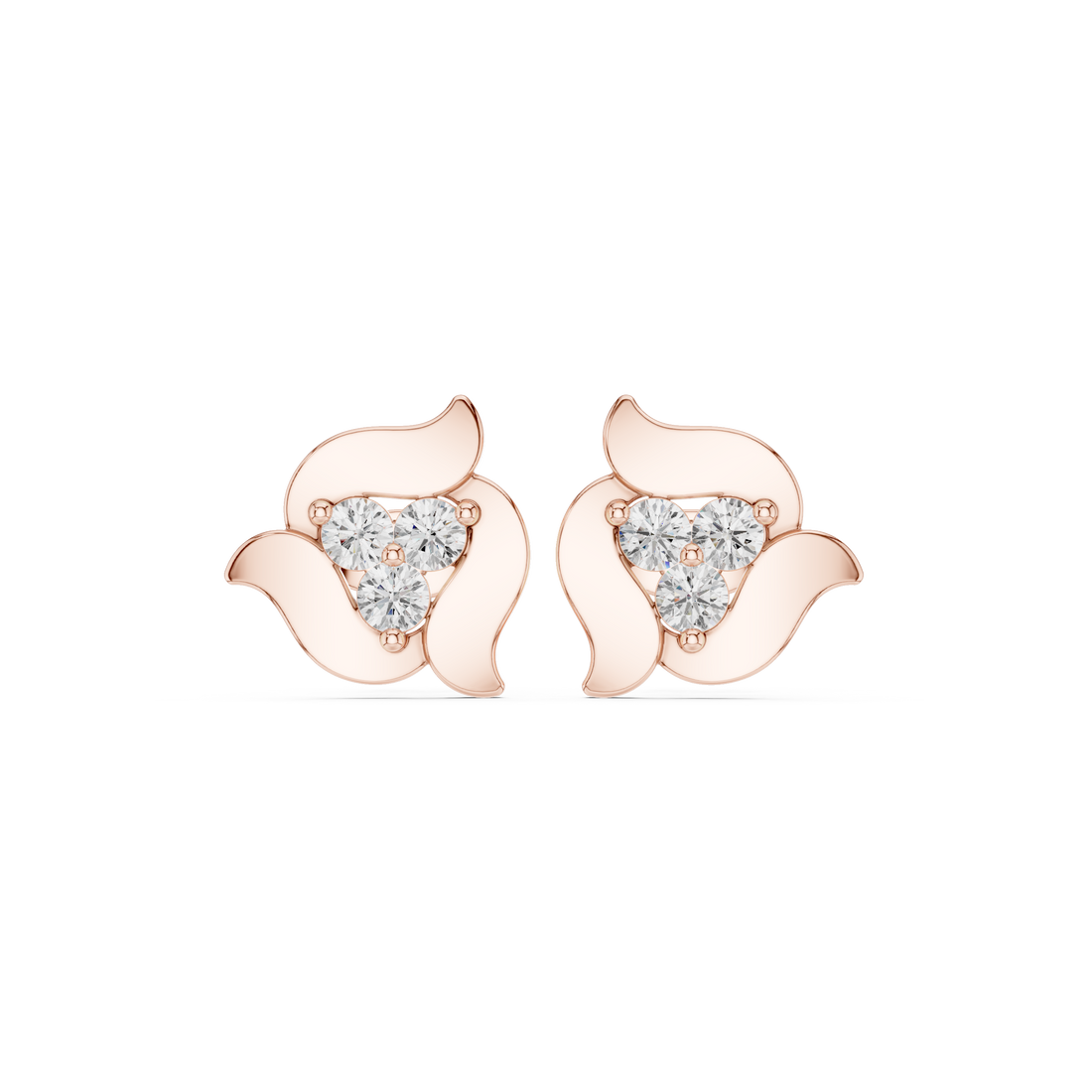 Round diamond trio floral abstract stud earrings