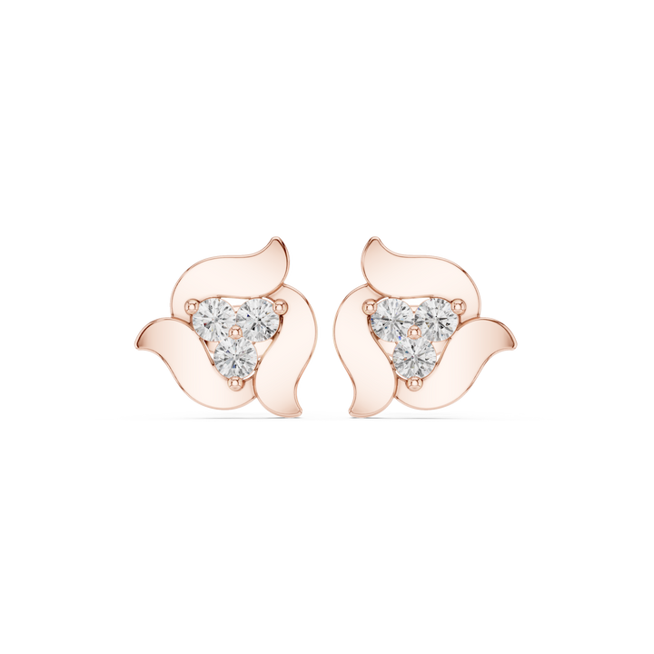 Round diamond trio floral abstract stud earrings