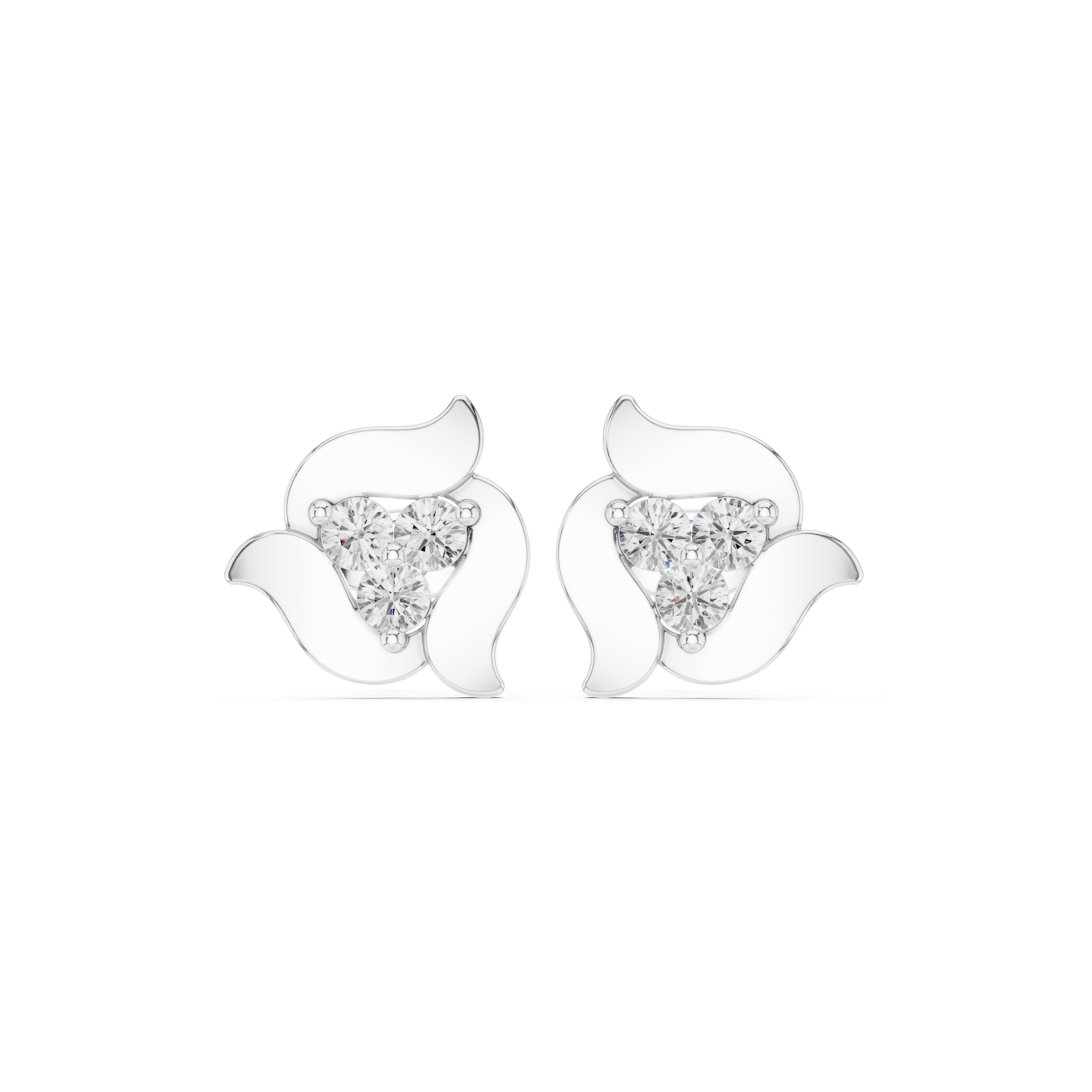 Round diamond trio floral abstract stud earrings modern design