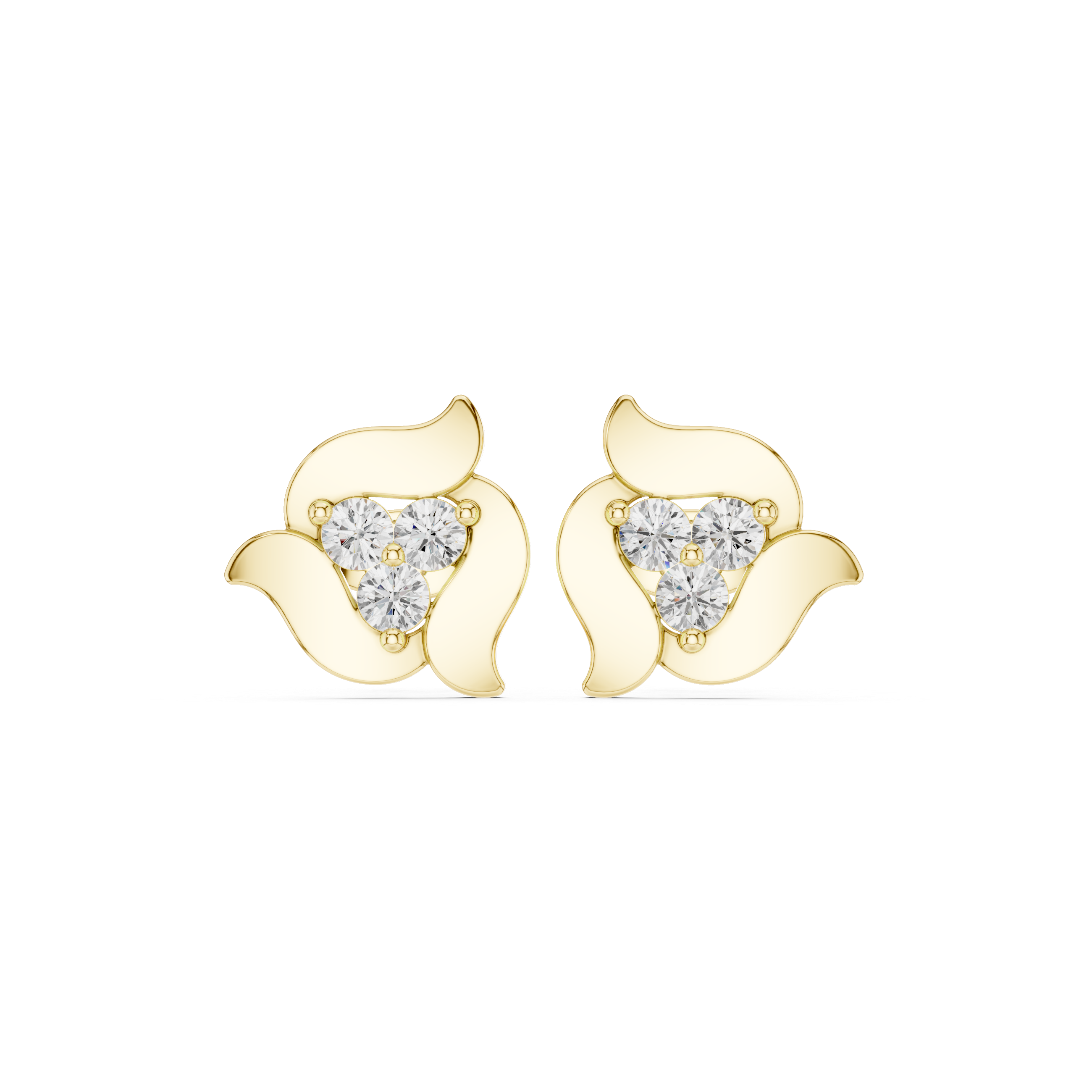 Premium round diamond trio floral abstract stud earrings contemporary style