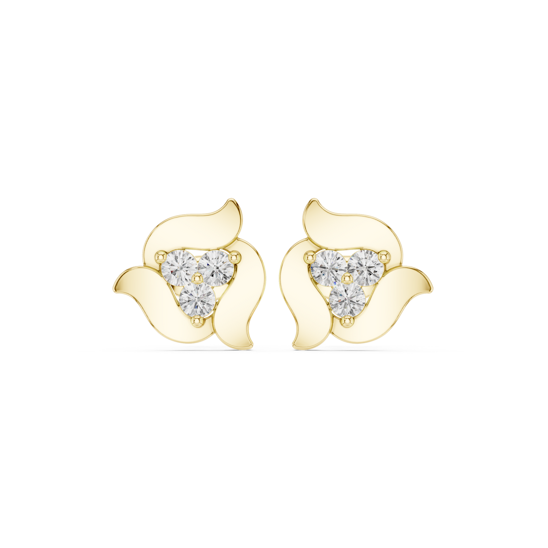 Premium round diamond trio floral abstract stud earrings contemporary style