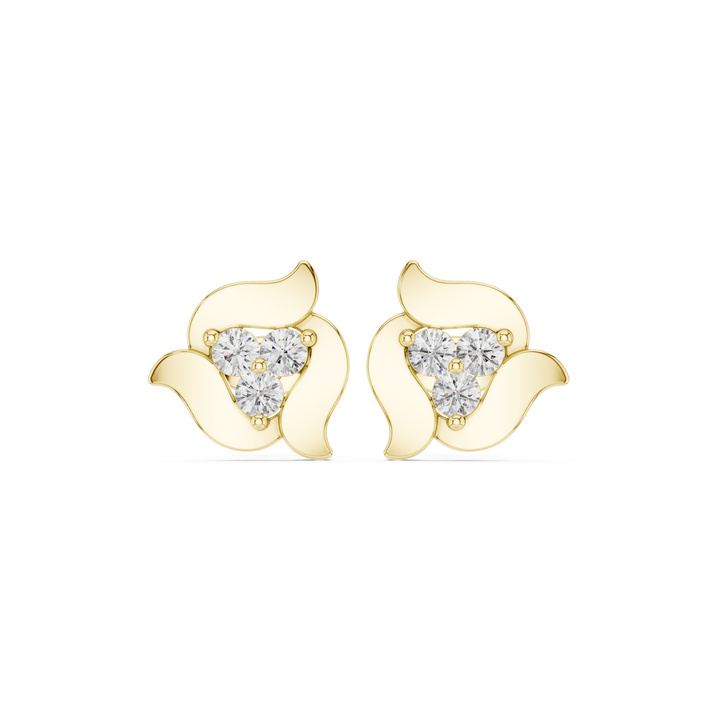 Premium round diamond trio floral abstract stud earrings contemporary style