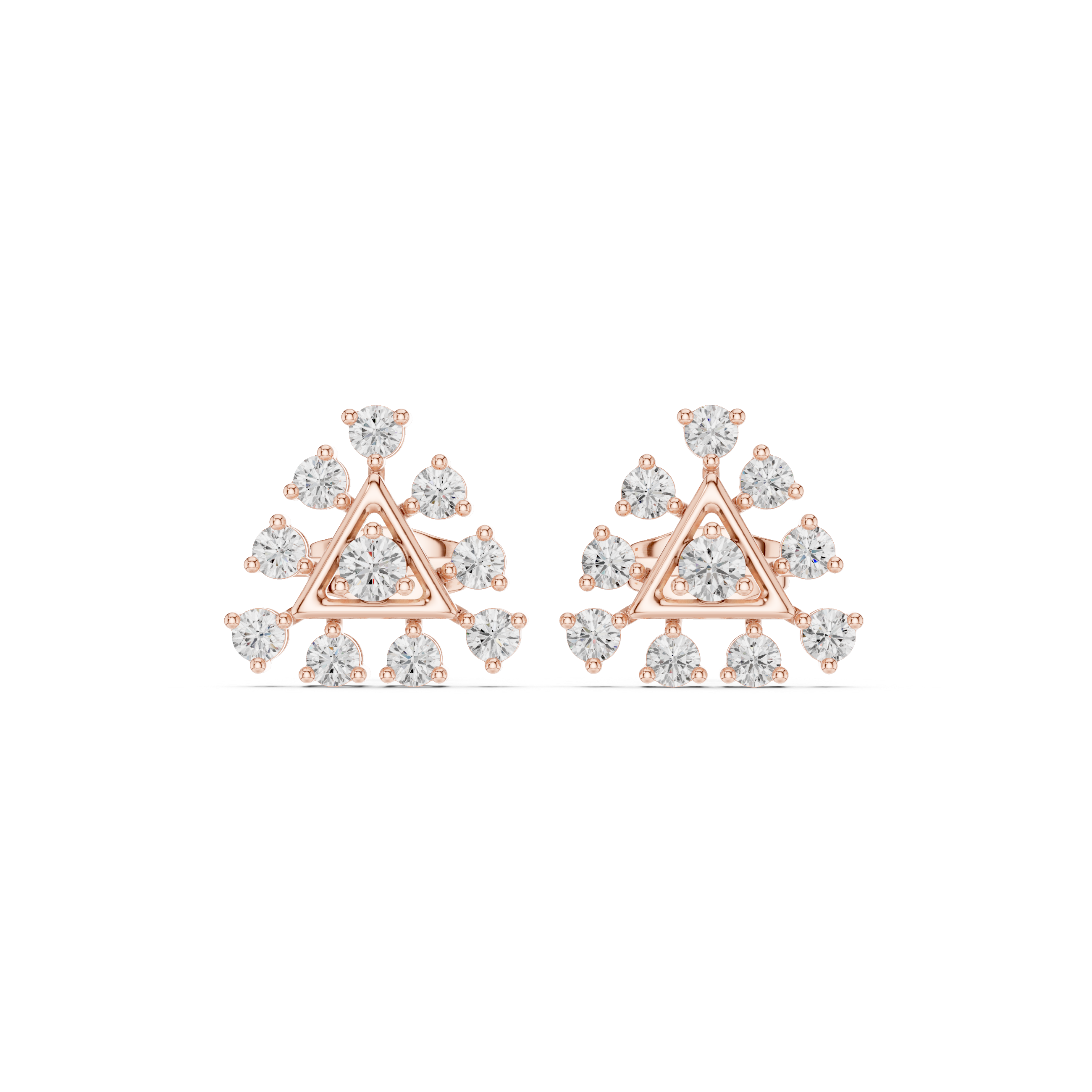 Round diamond triangle cluster stud earrings with halo