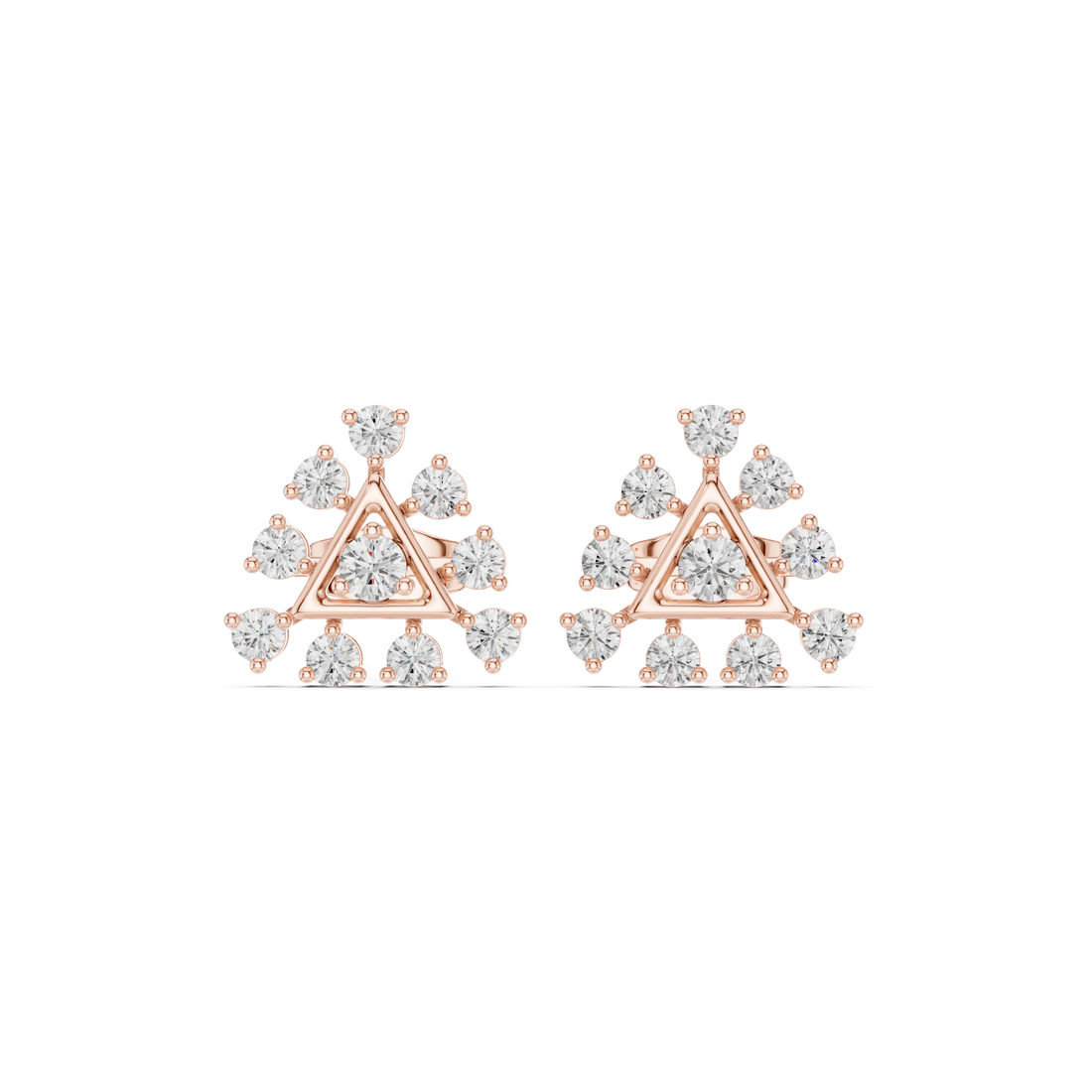 Round diamond triangle cluster stud earrings with halo