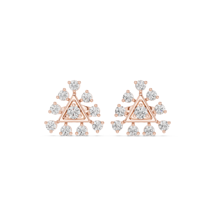 Round diamond triangle cluster stud earrings with halo