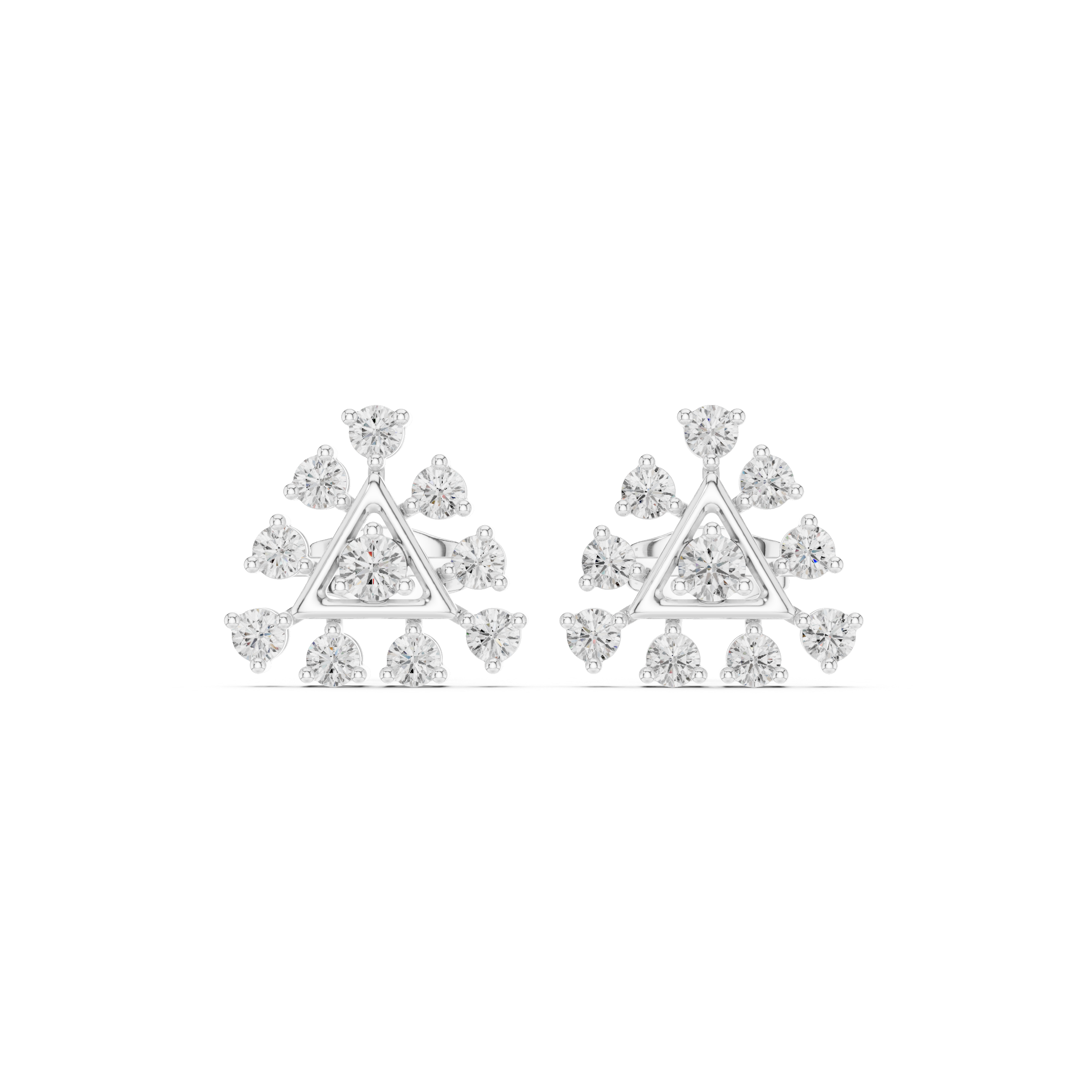Round diamond triangle cluster stud earrings geometric halo design