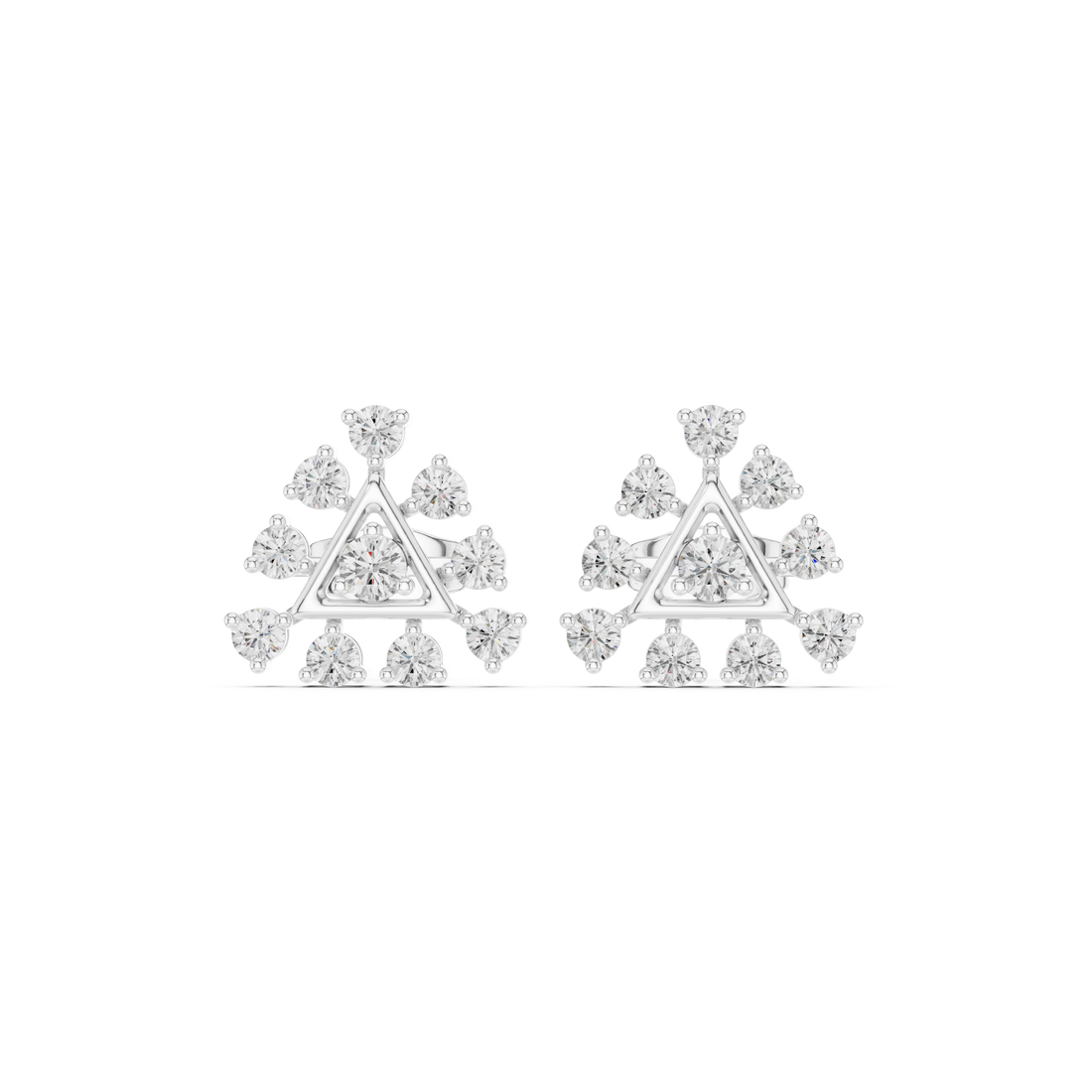 Round diamond triangle cluster stud earrings geometric halo design