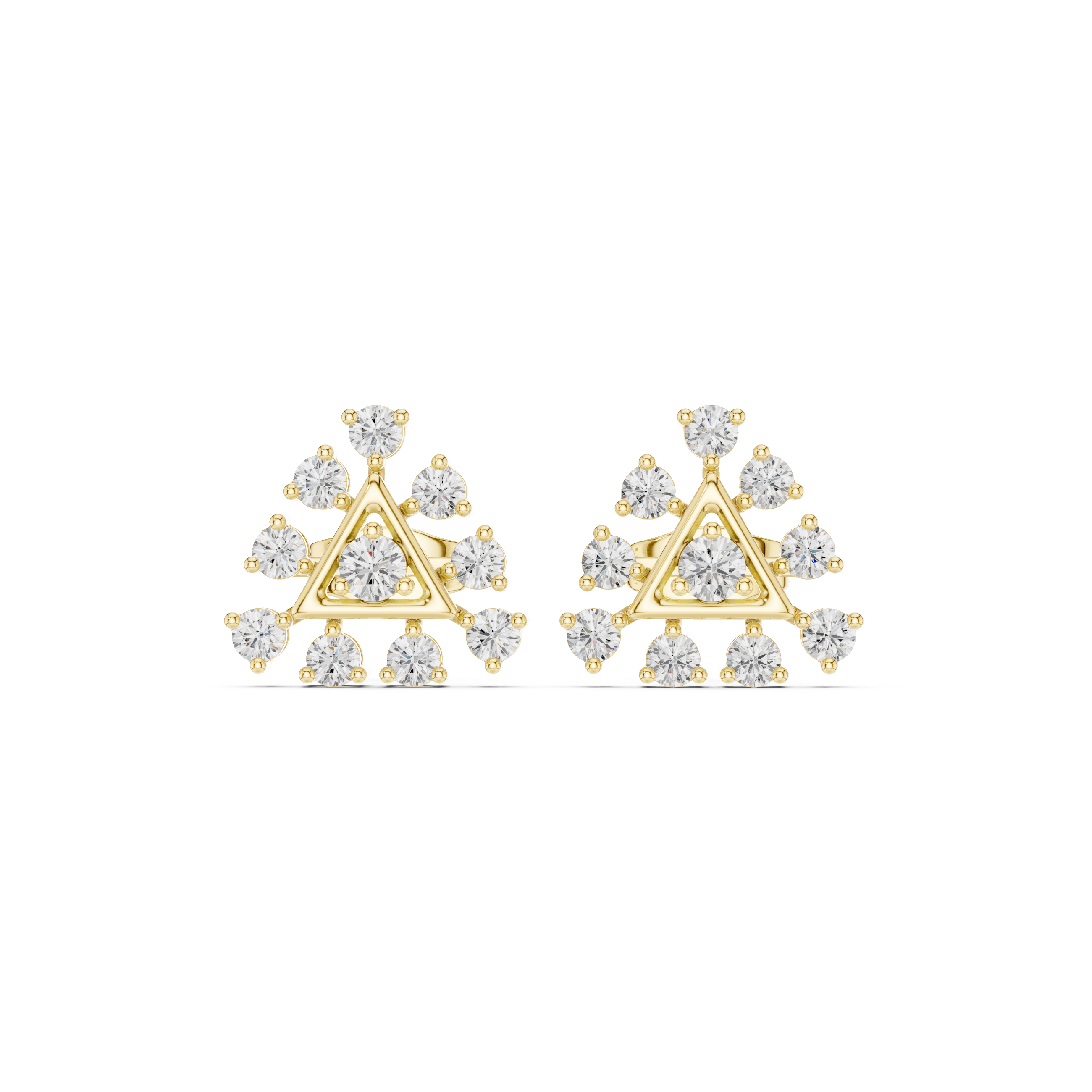 Premium round diamond triangle cluster stud earrings modern design