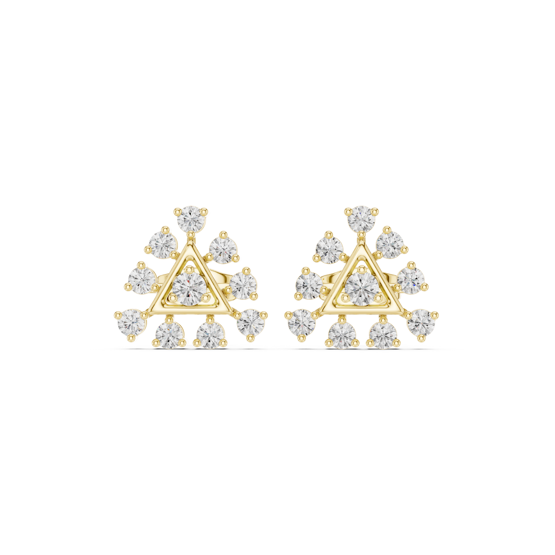 Premium round diamond triangle cluster stud earrings modern design