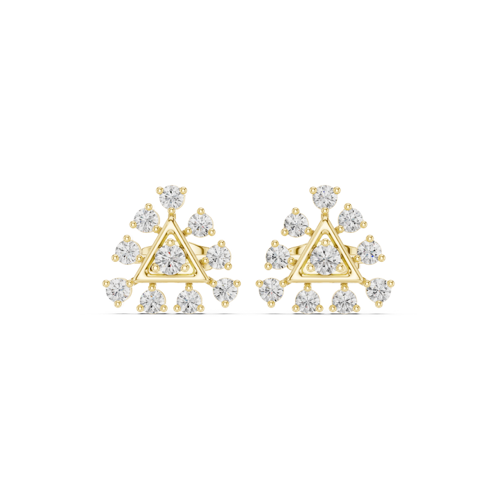 Premium round diamond triangle cluster stud earrings modern design