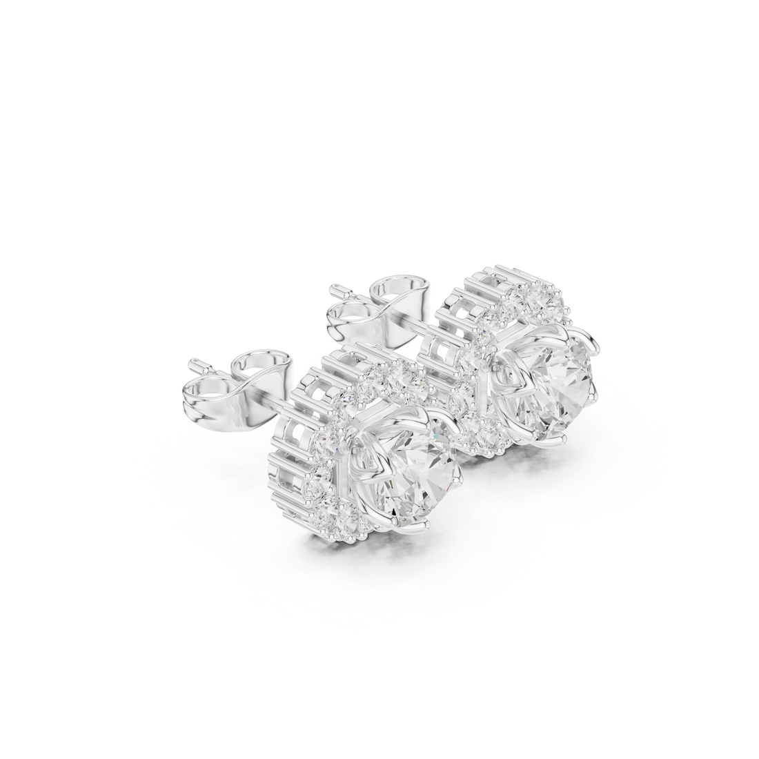 Luxury round cut diamond halo floral earrings for women scalloped detail