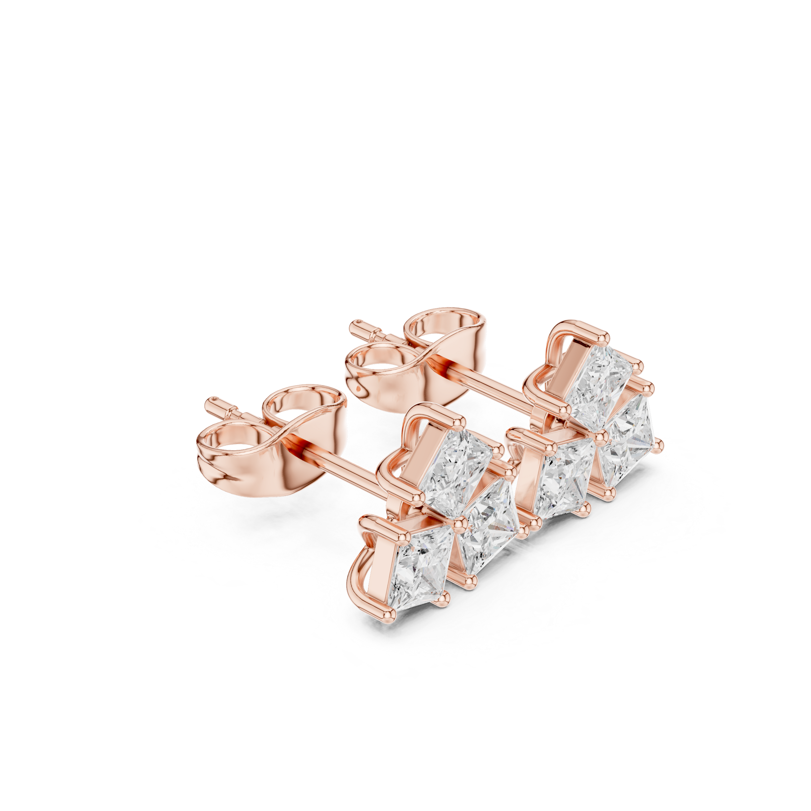 Trio cluster stud earrings with princess cut diamonds