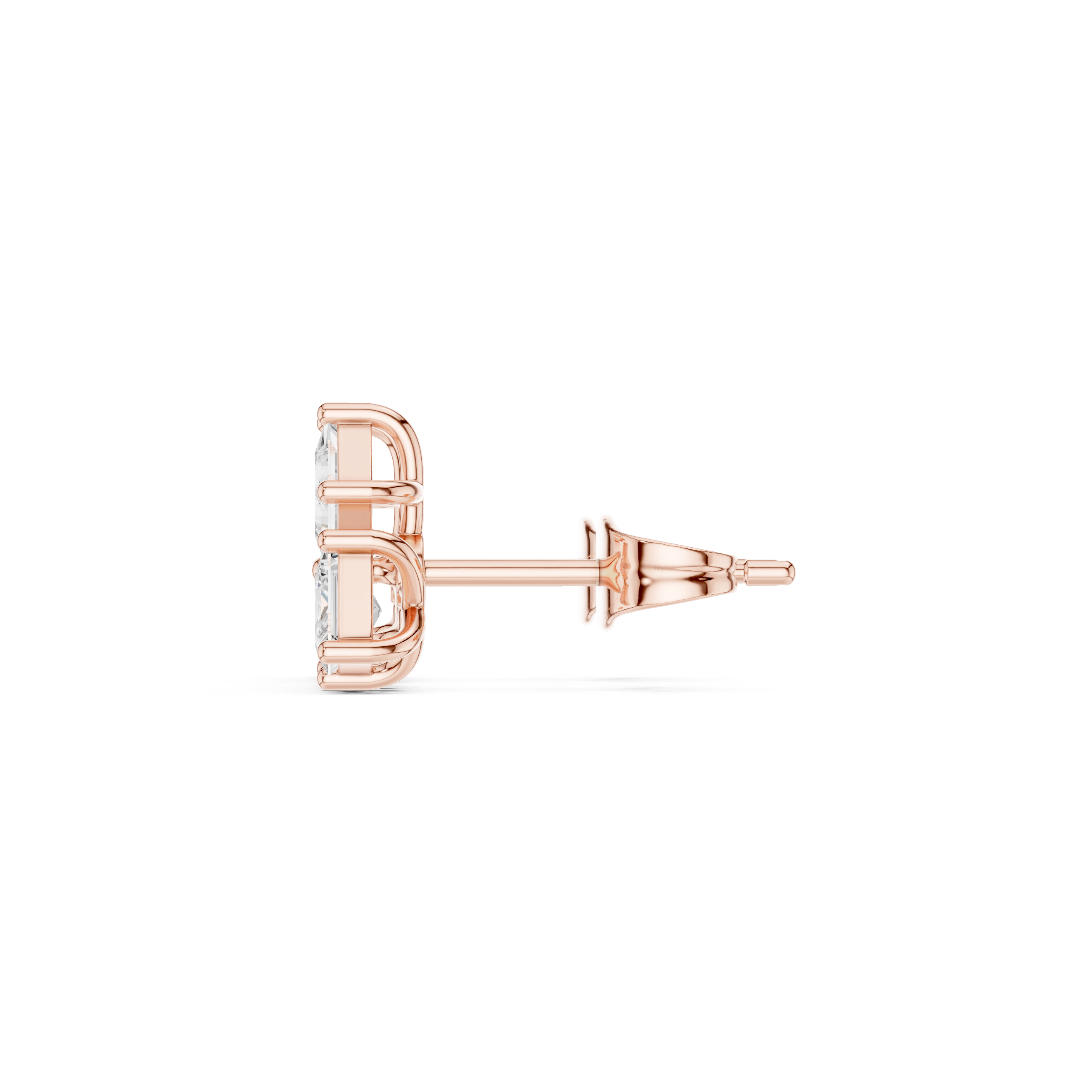 Sparkling princess cut diamond trio cluster stud earrings close-up
