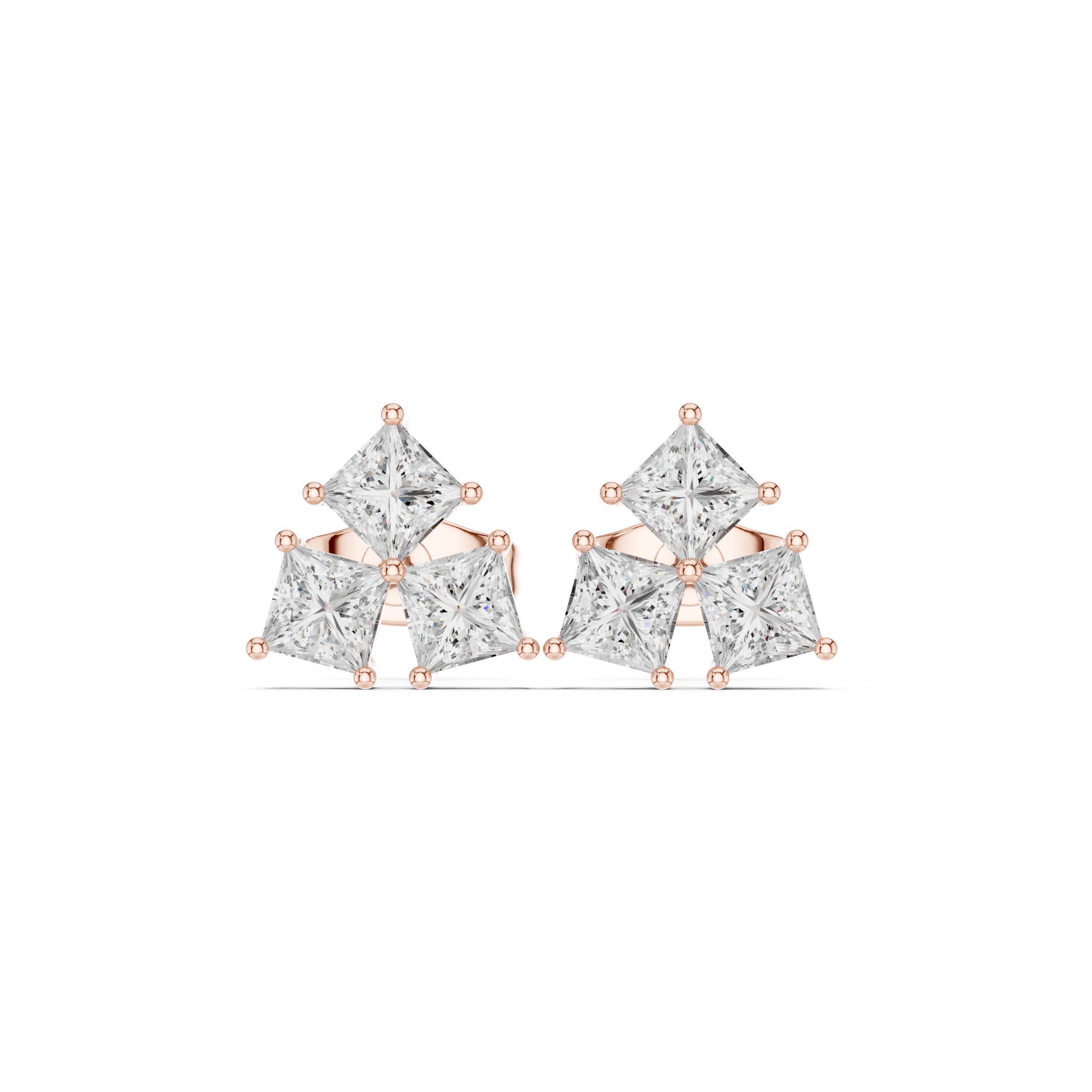Princess cut diamond trio cluster stud earrings