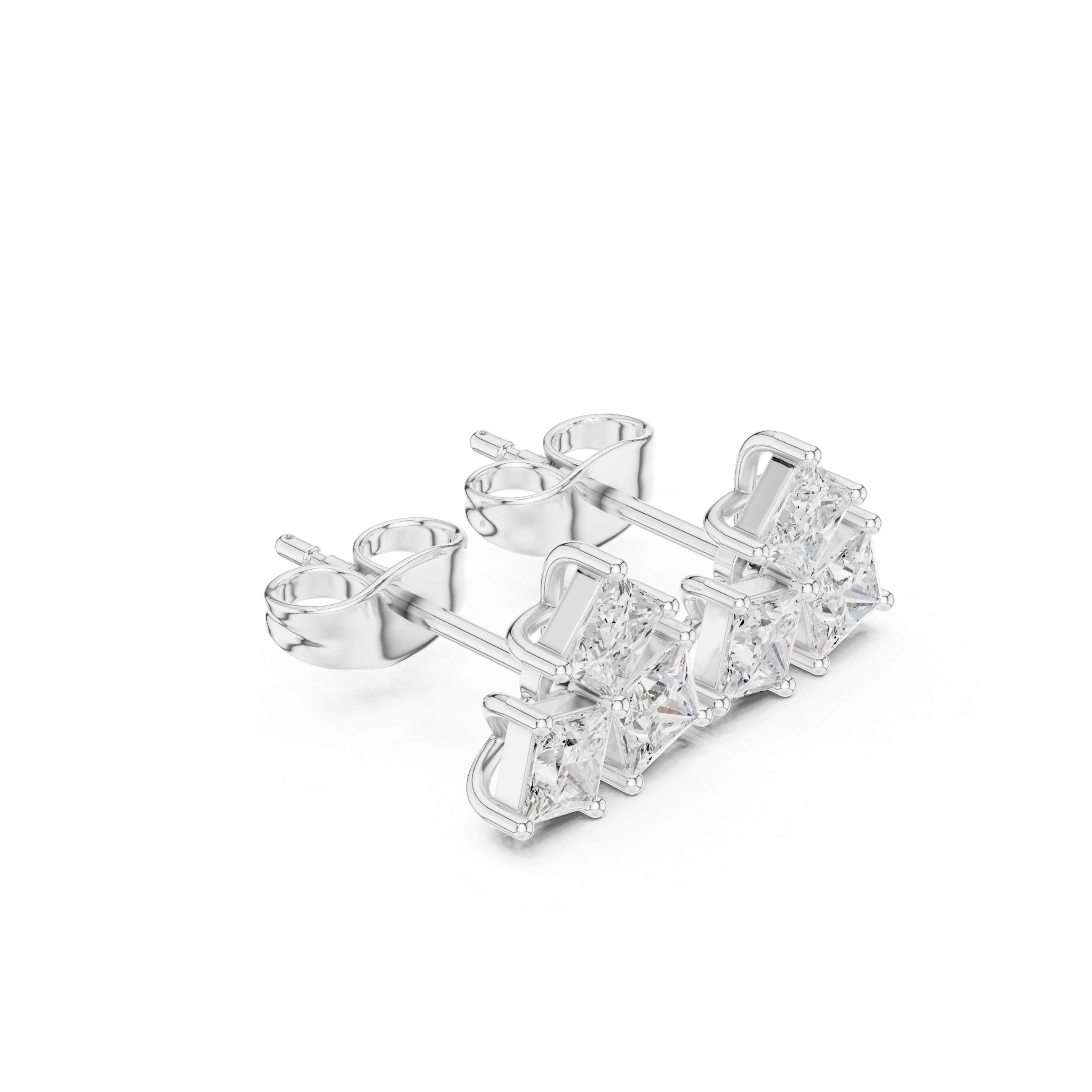 Luxury princess cut diamond trio cluster earrings for women