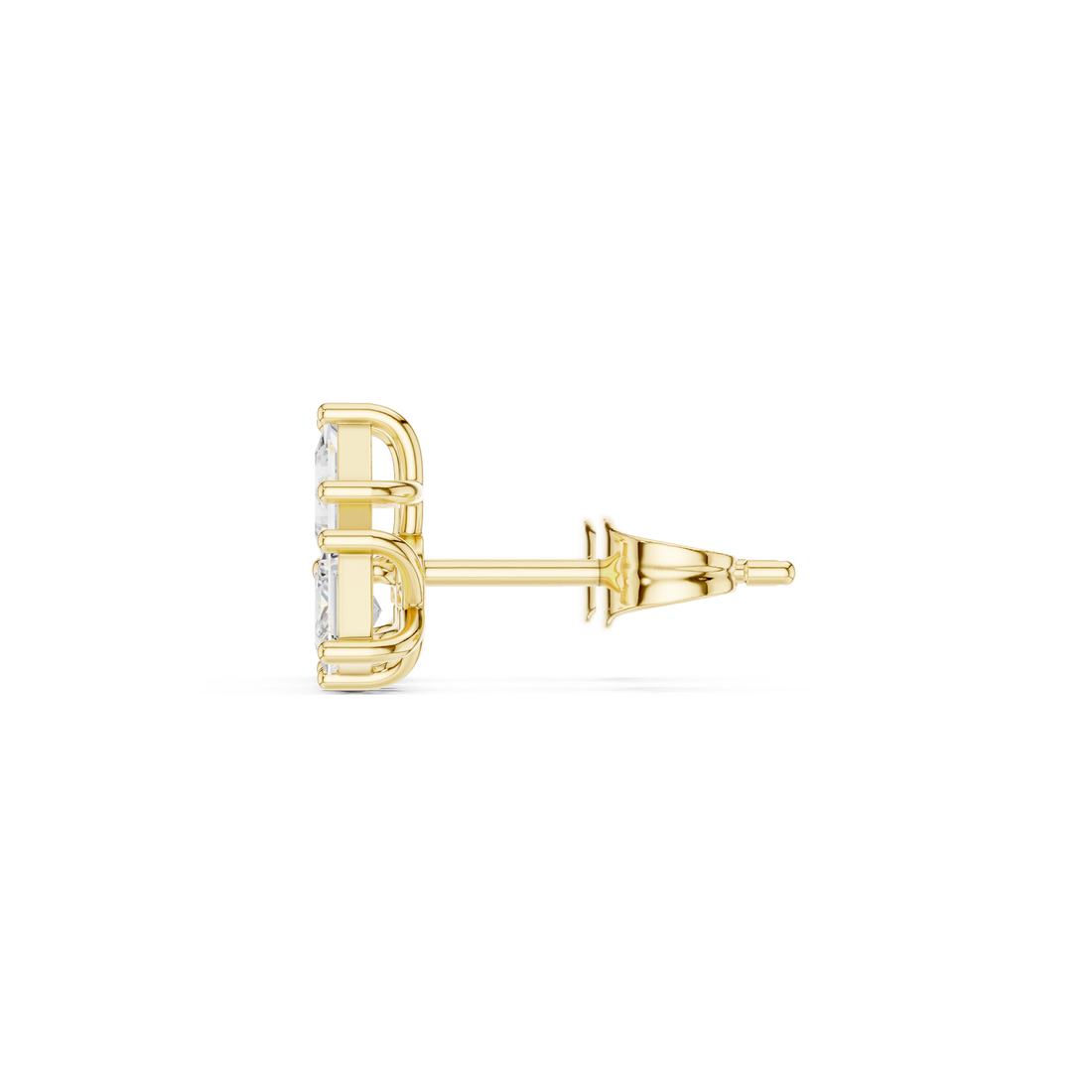 Close-up of princess cut diamond trio cluster stud earrings detail