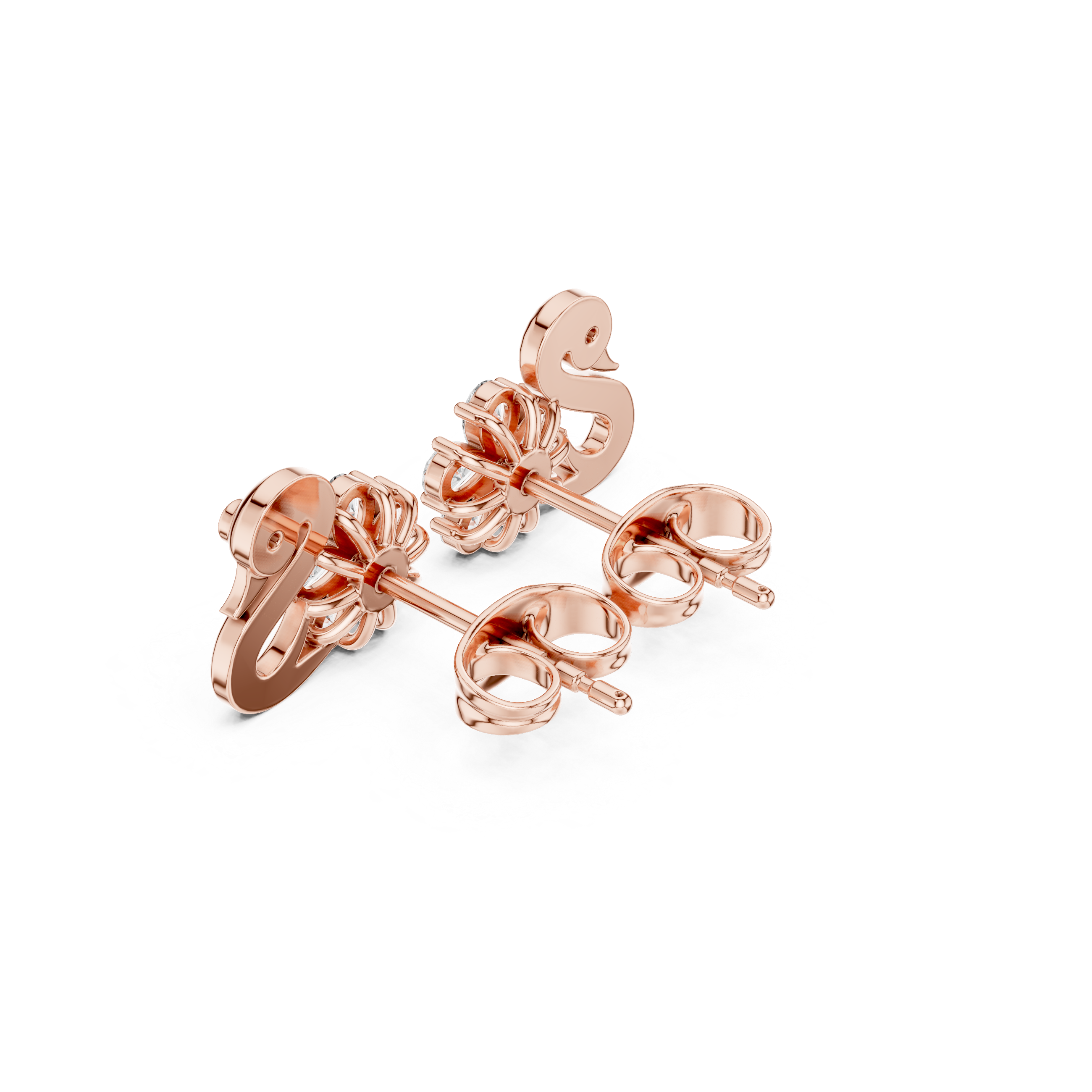 Elegant pear and round diamond swan floral stud earrings design