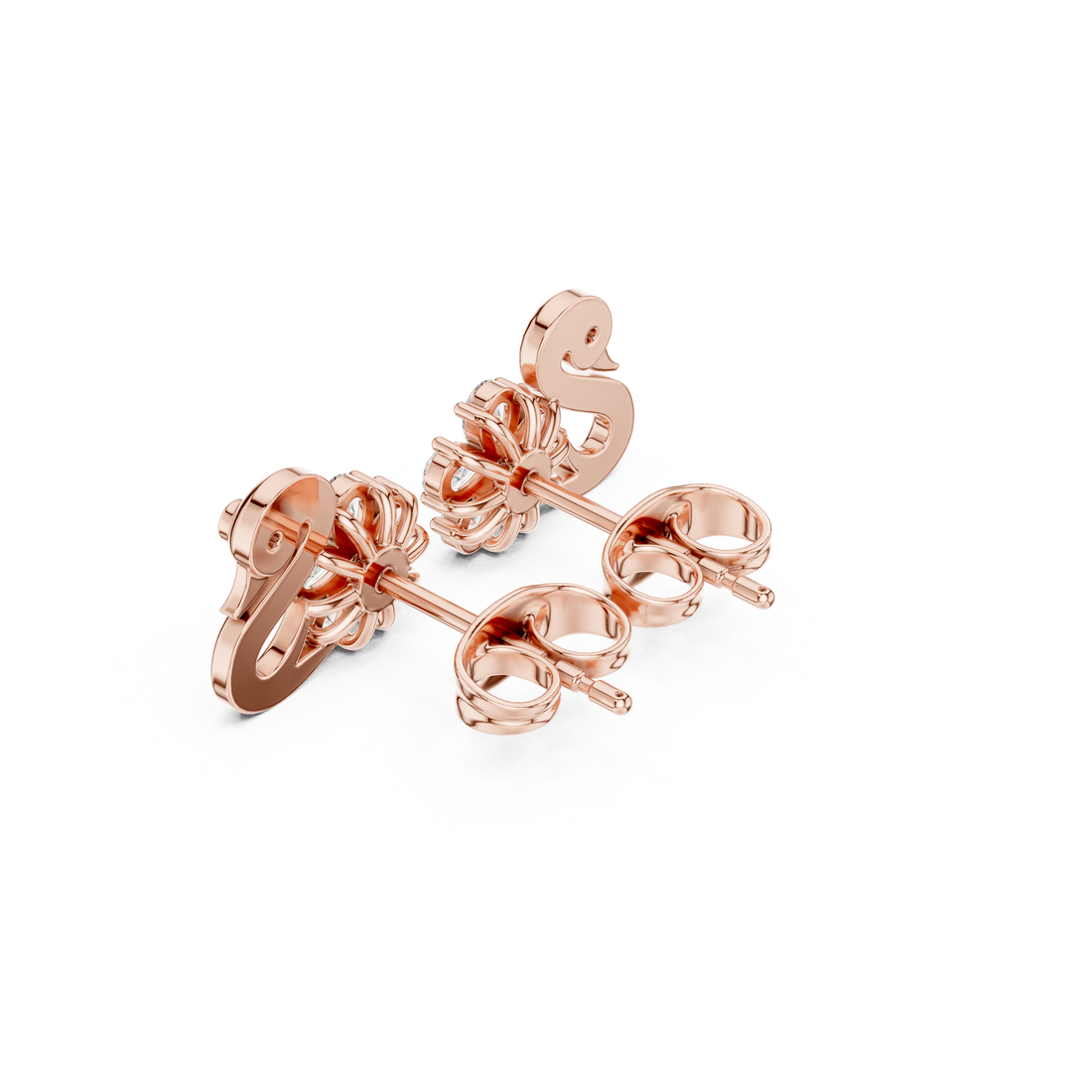 Elegant pear and round diamond swan floral stud earrings design