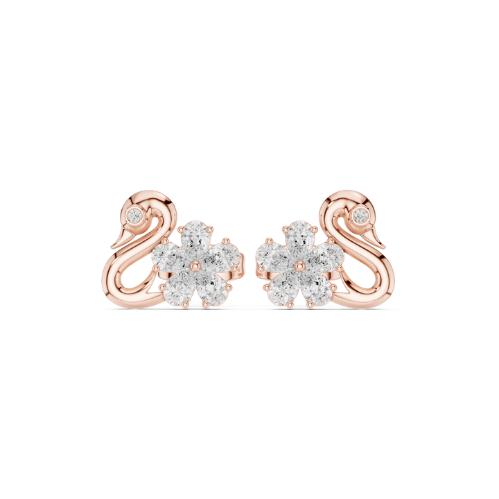 Pear and round diamond swan floral stud earrings