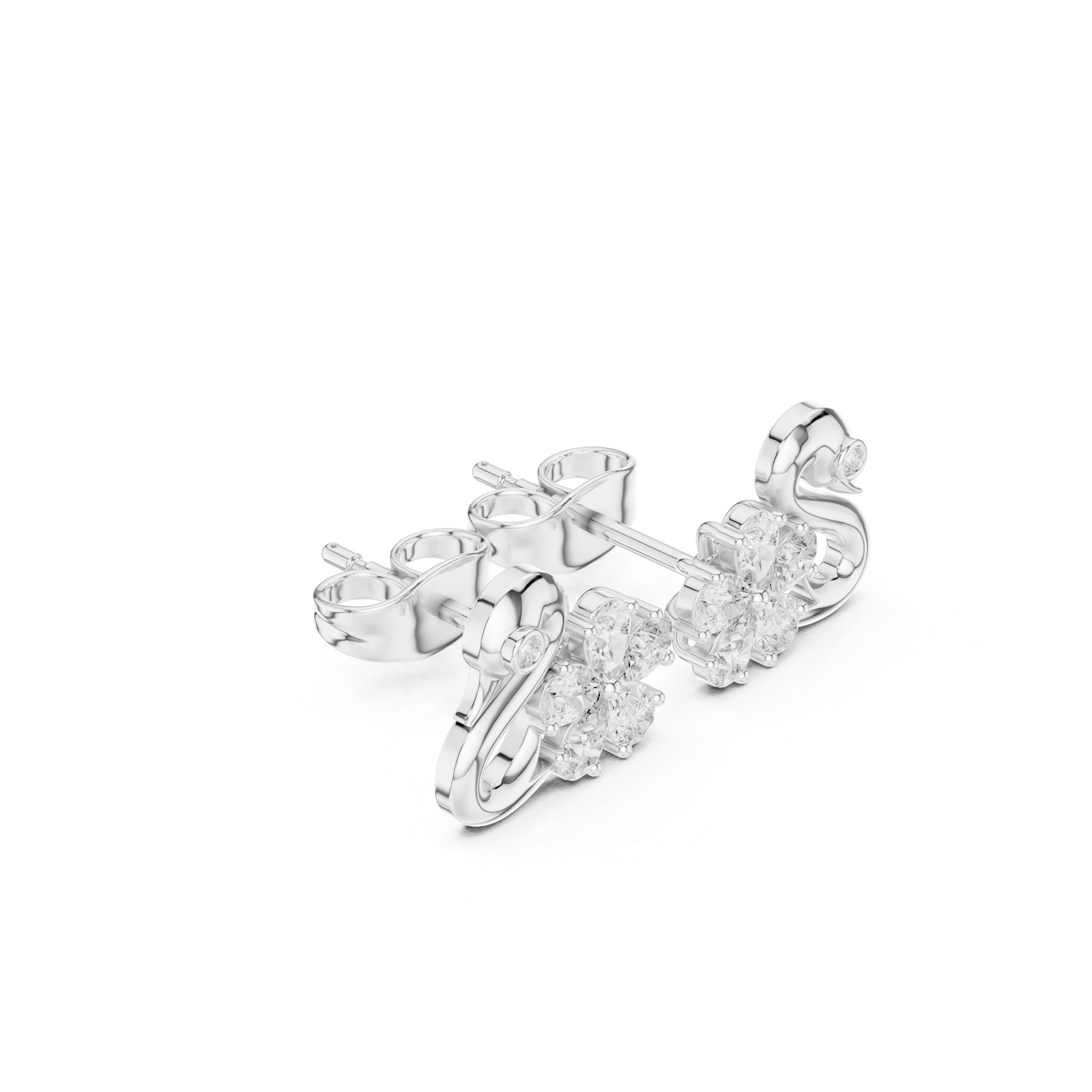 Luxury pear and round diamond swan floral earrings for women
