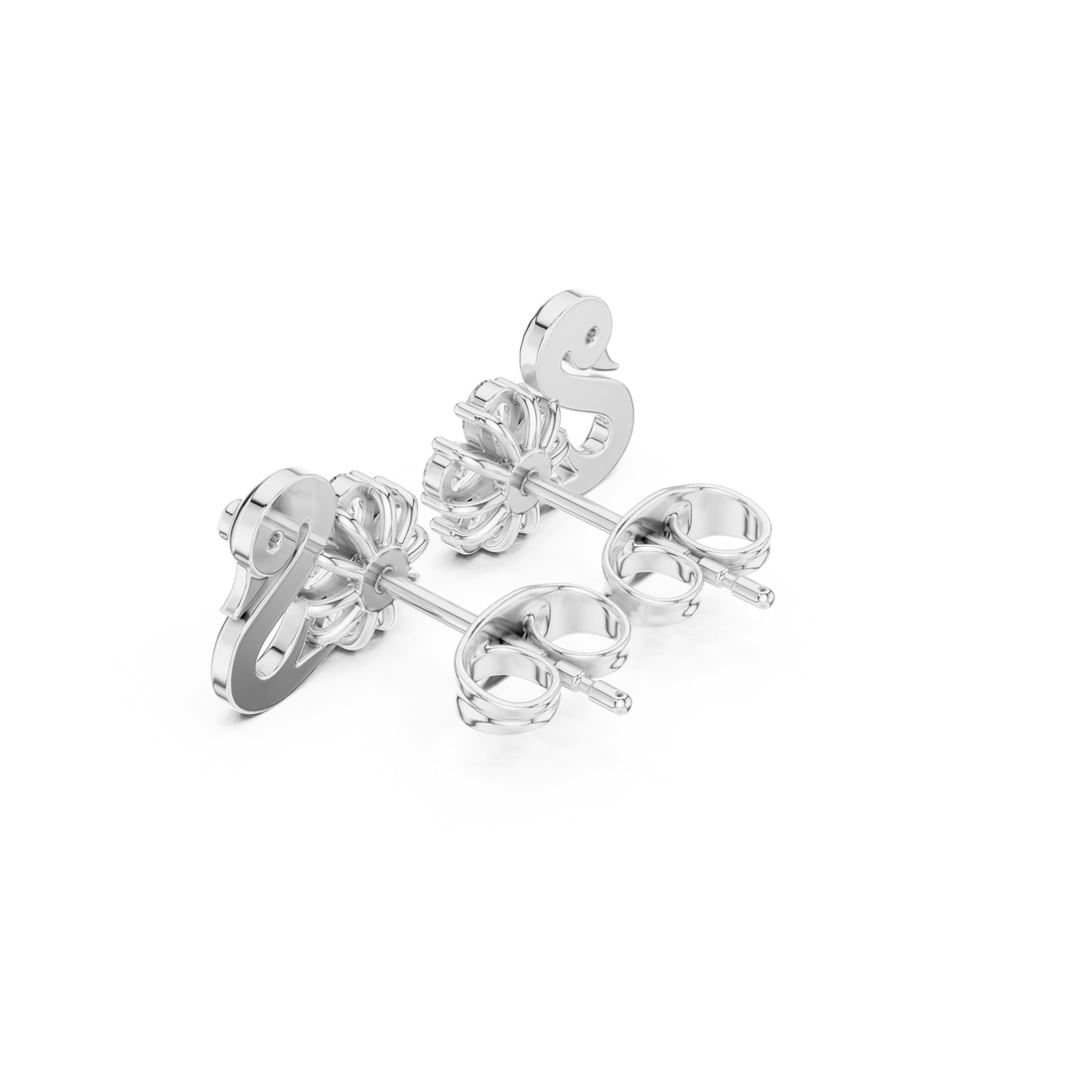 Fine jewelry pear and round diamond swan floral stud earrings