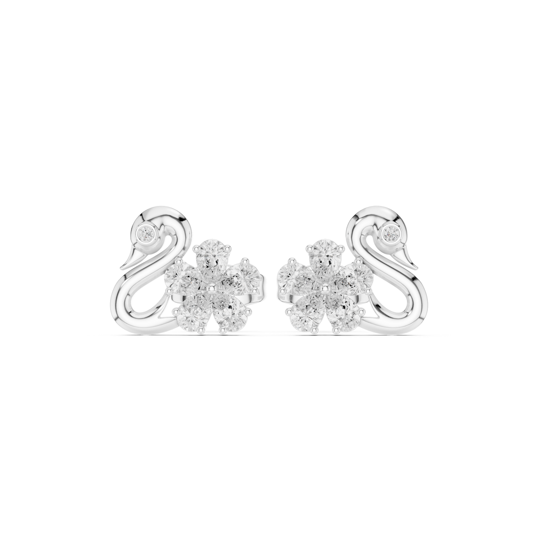 Pear and round diamond swan floral stud earrings artistic design style