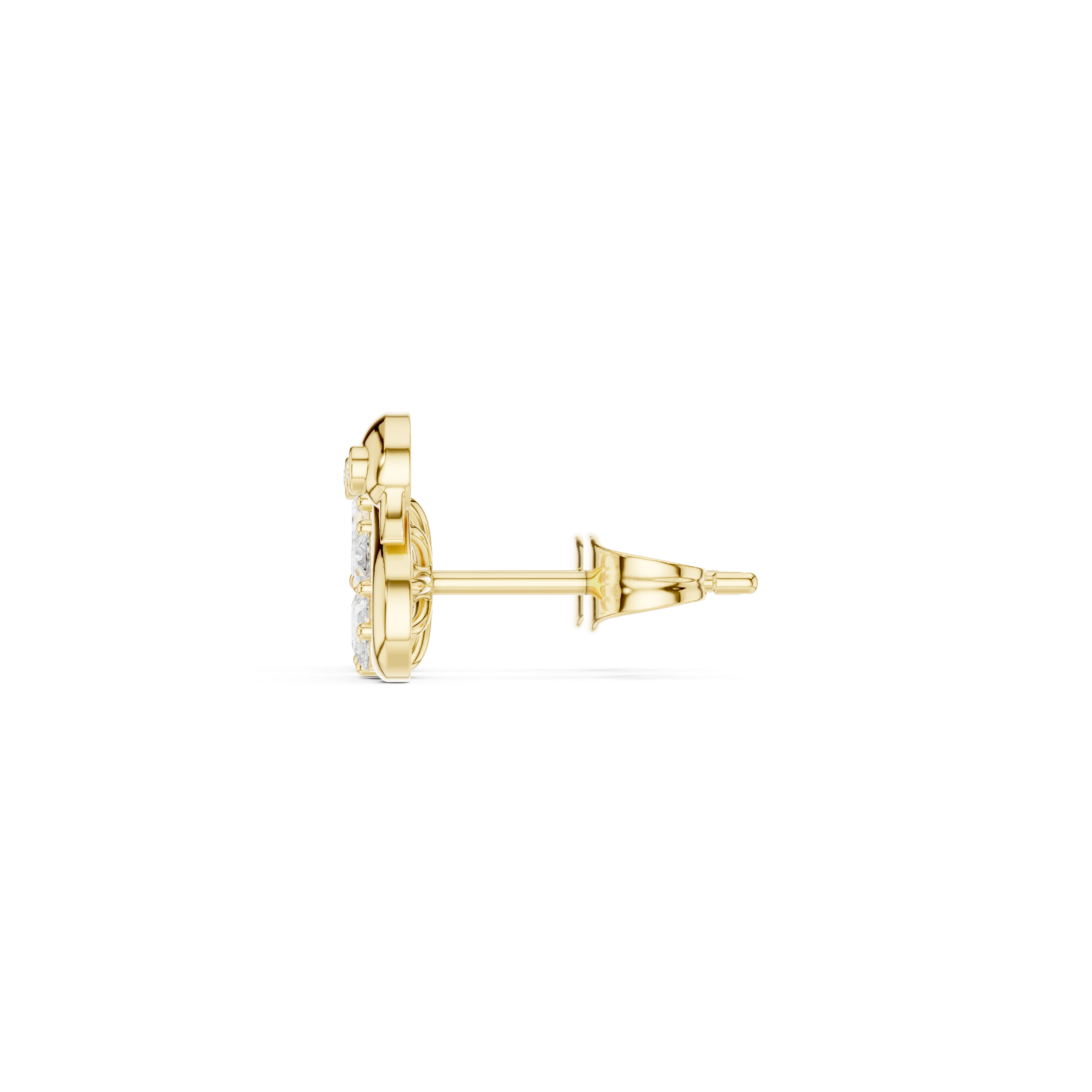 Close-up of pear and round diamond swan floral stud earrings detail