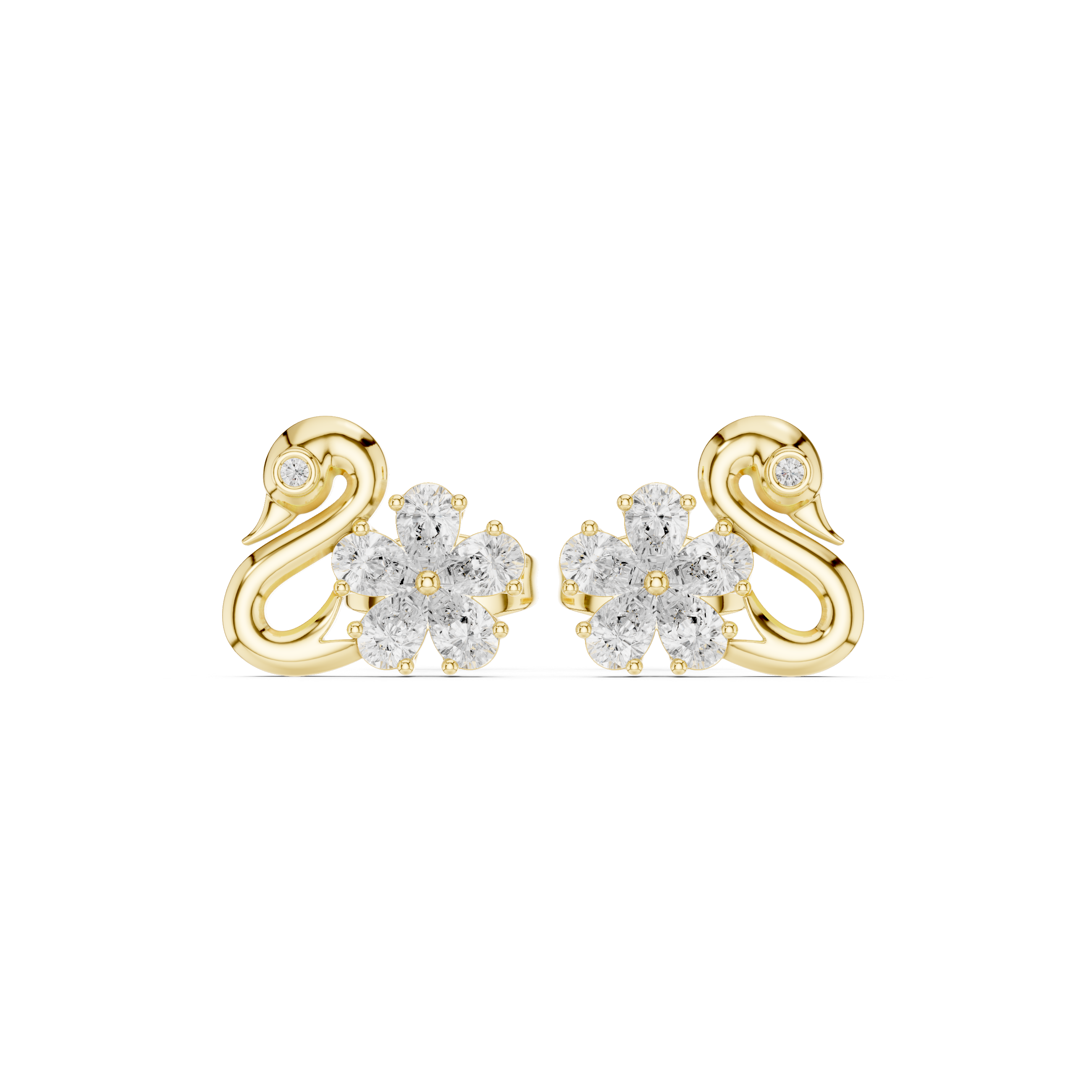 Premium pear and round diamond swan floral stud earrings modern design